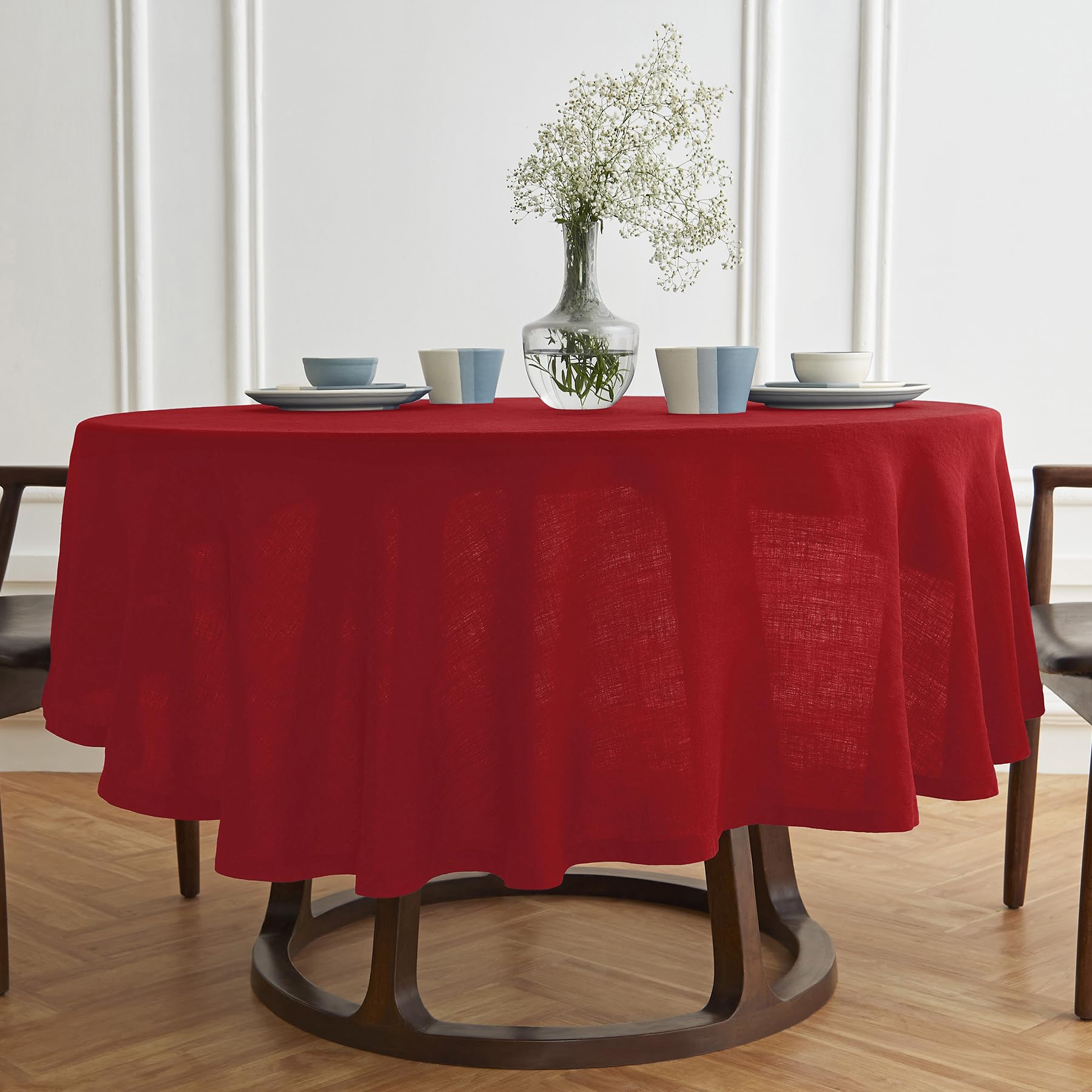 Solino Home 60 Inch Round Linen Tablecloth - 100% Pure Prewashed Sonoma Red Table Cover - Machine Washable for Wedding, Party, Dining & Home Decor
