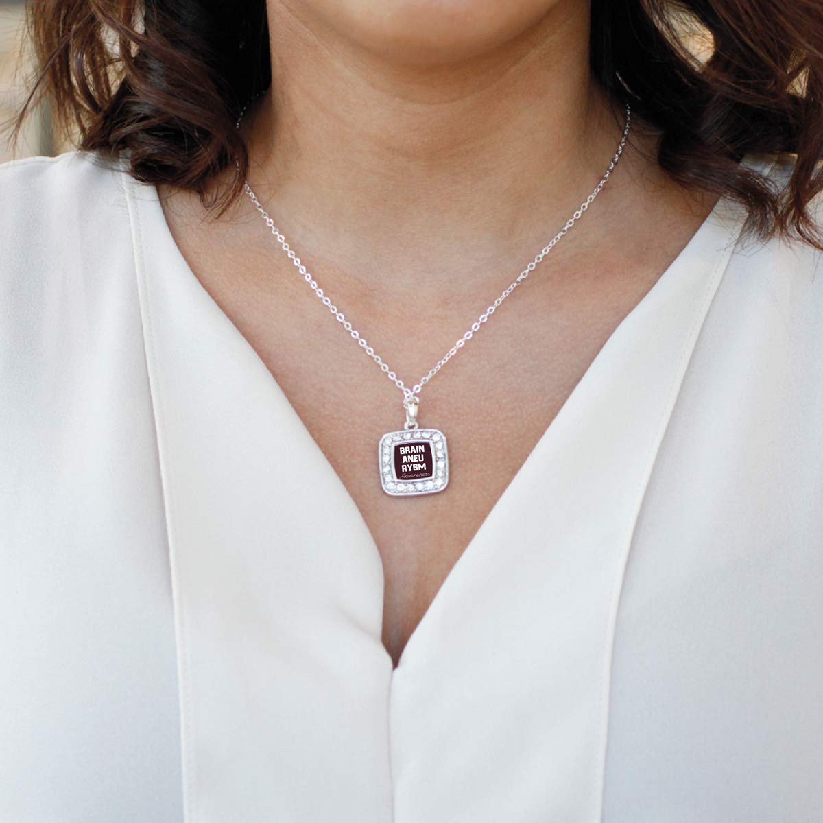 Inspired Silver - 18 Inch Sterling Silver Square Charm Necklace with Cubic Zirconia | Elegant Pendant Jewelry for Women | Perfect for Weddings, Parties & Everyday Wear