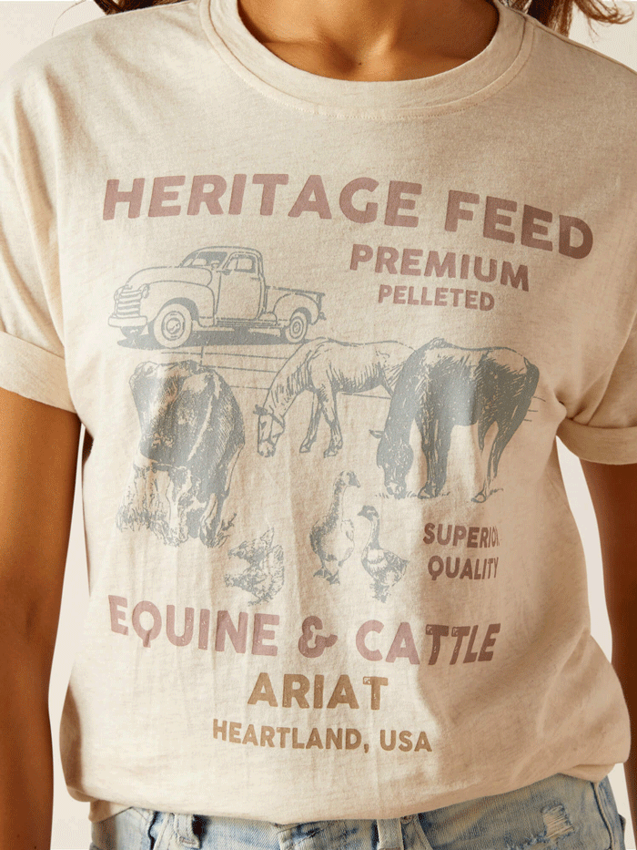 Ariat Women's Feed T-Shirt - Soft Comfortable Oatmeal Heather Cotton Tee for Casual Wear & Outdoor Activities