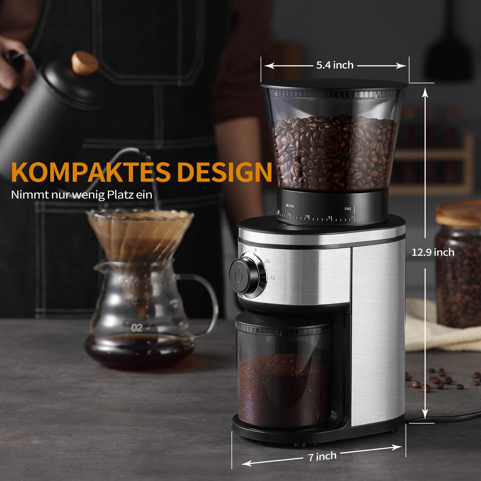 Premium Electric Burr Coffee Grinder - Conical Bean Grinder with 30 Adjustable Settings for 2-12 Cups (Silver & Black) - Perfect for Espresso, French Press & Drip Coffee Makers at Home or Office