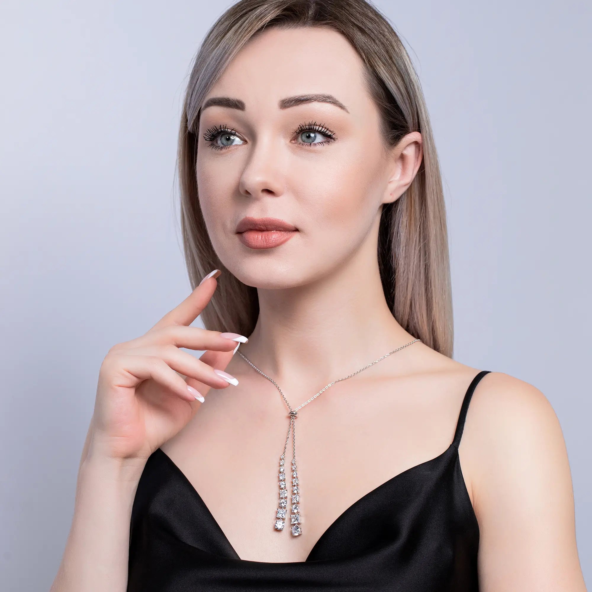 Elegant Micro Pavé Long Necklace for Women - Perfect for Weddings, Parties & Evening Events | Dainty & Sparkling Jewelry Gift