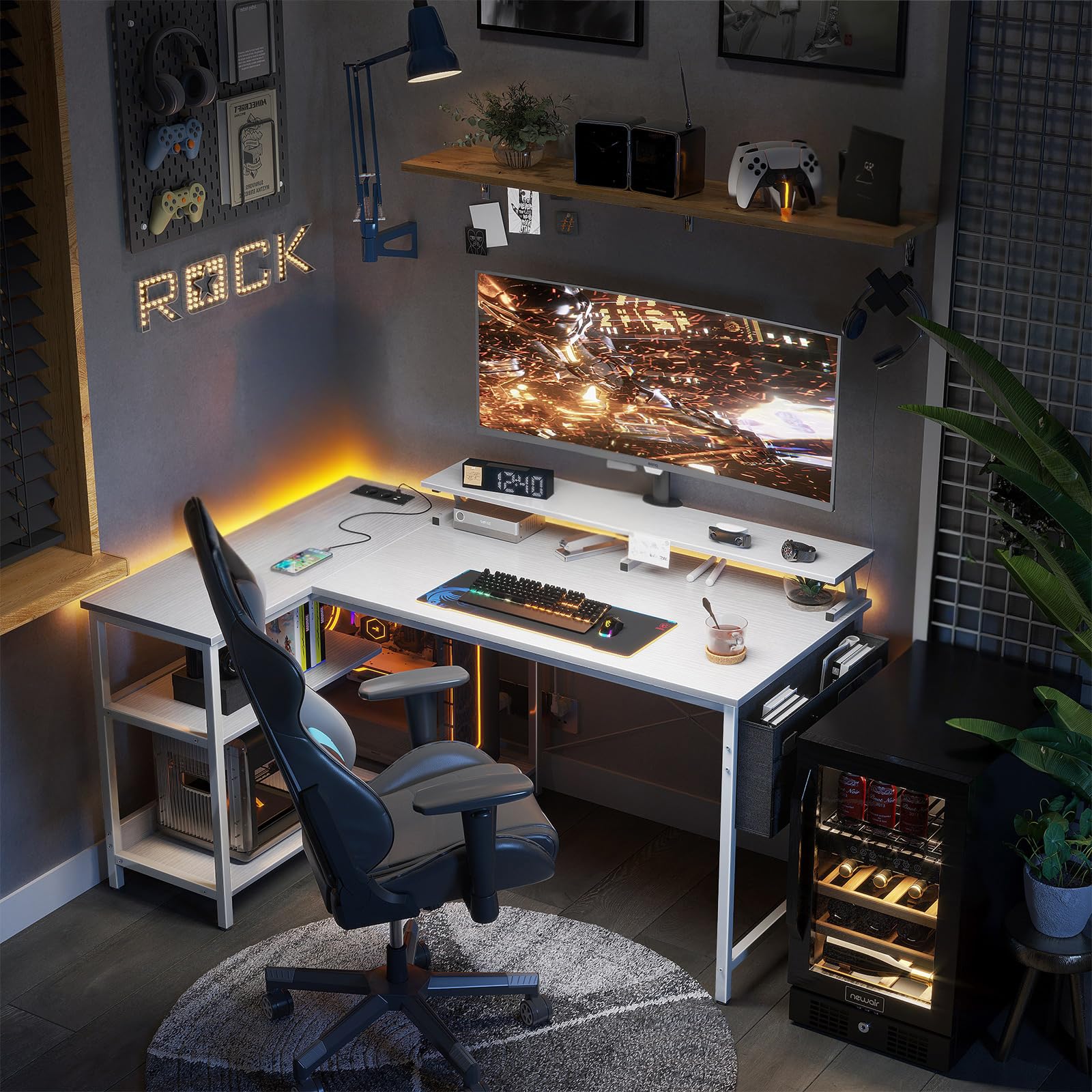 ODK Reversible L-Shaped Gaming Desk 120x80cm with USB Charging Port & Power Outlet, White Corner Desk for Home Office - Perfect for Gaming, Work & Study Setup