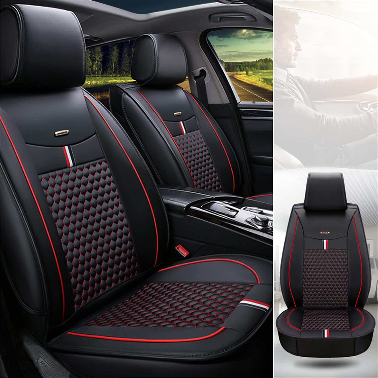 5-Piece Waterproof Leather Car Seat Covers Set - Front & Rear Universal Fit with Airbag Compatibility | Perfect for SUVs, Trucks & Sedans | Protects Seats from Spills, Pets & Wear