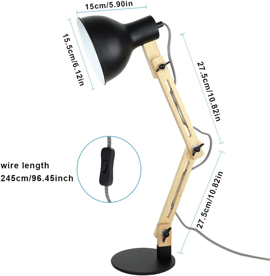 Depuley Swing Arm Desk Lamp - Adjustable Wood Gooseneck Table Light with White Metal Shade (Bulb Included) | Modern Architect Design for Home Office, Study, Bedroom & College Dorm | Perfect Reading Light for Work & Nighttime Use