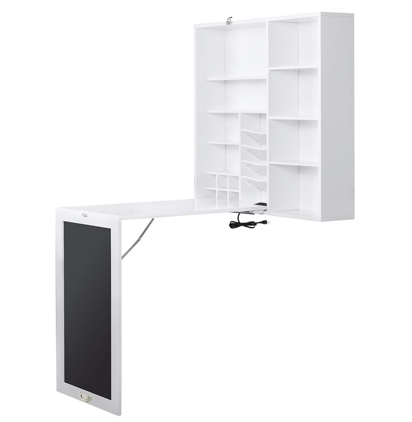 Utopia Alley Foldable Wall Mount Desk with Storage Cabinet & Shelves - Space Saving Home Office Furniture with Chalkboard Surface - Compact Computer Writing Desk for Small Spaces (White) - Perfect for Apartments, Dorms & Home Offices