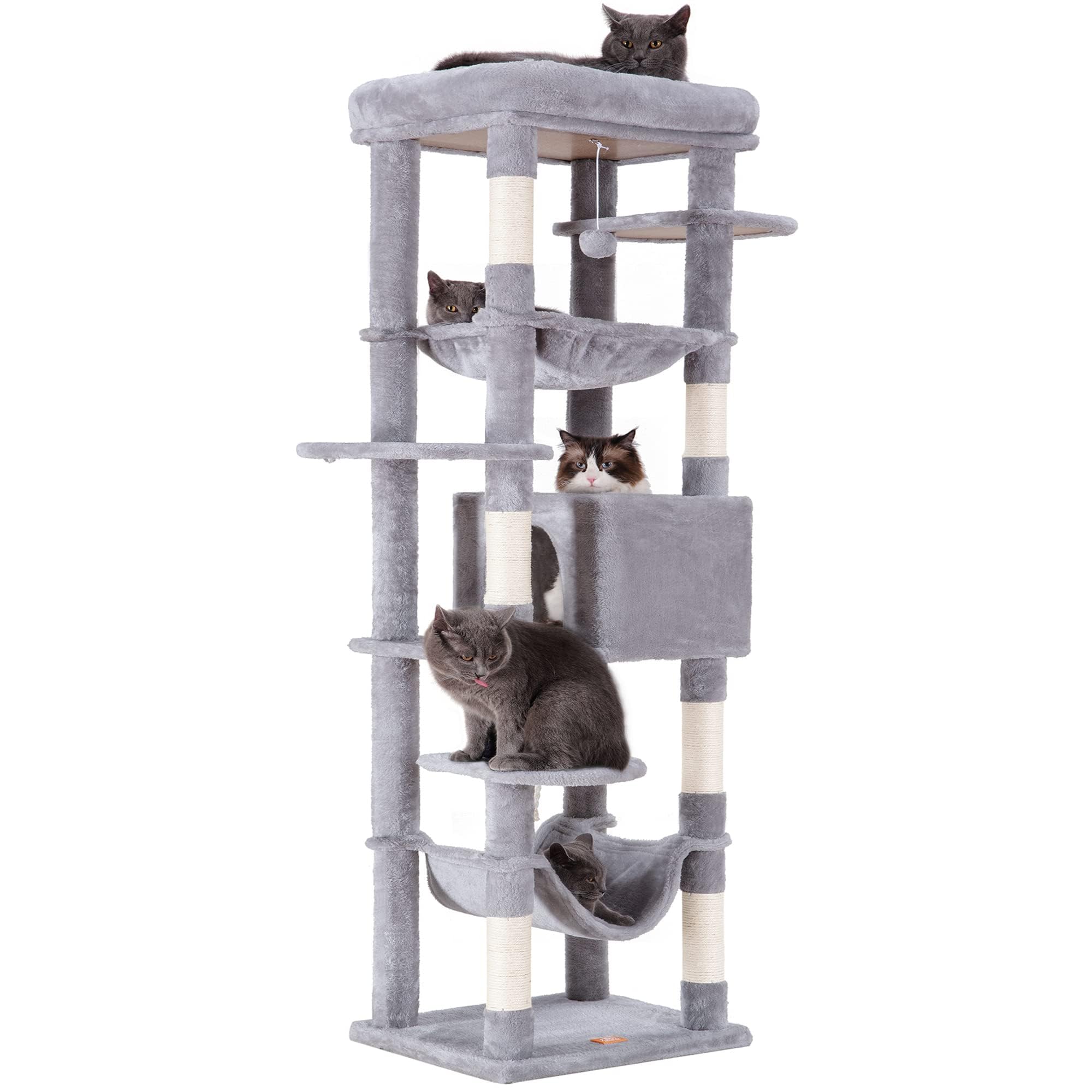 Heybly Heavy Duty Cat Tree for Large Cats up to 20 lbs - 69 Inch XXL Cat Tower with Multi-Level Perches, Plush Padded Condo & Cozy Basket - Sturdy Indoor Cat Furniture for Play, Rest & Climbing (HCT031W)