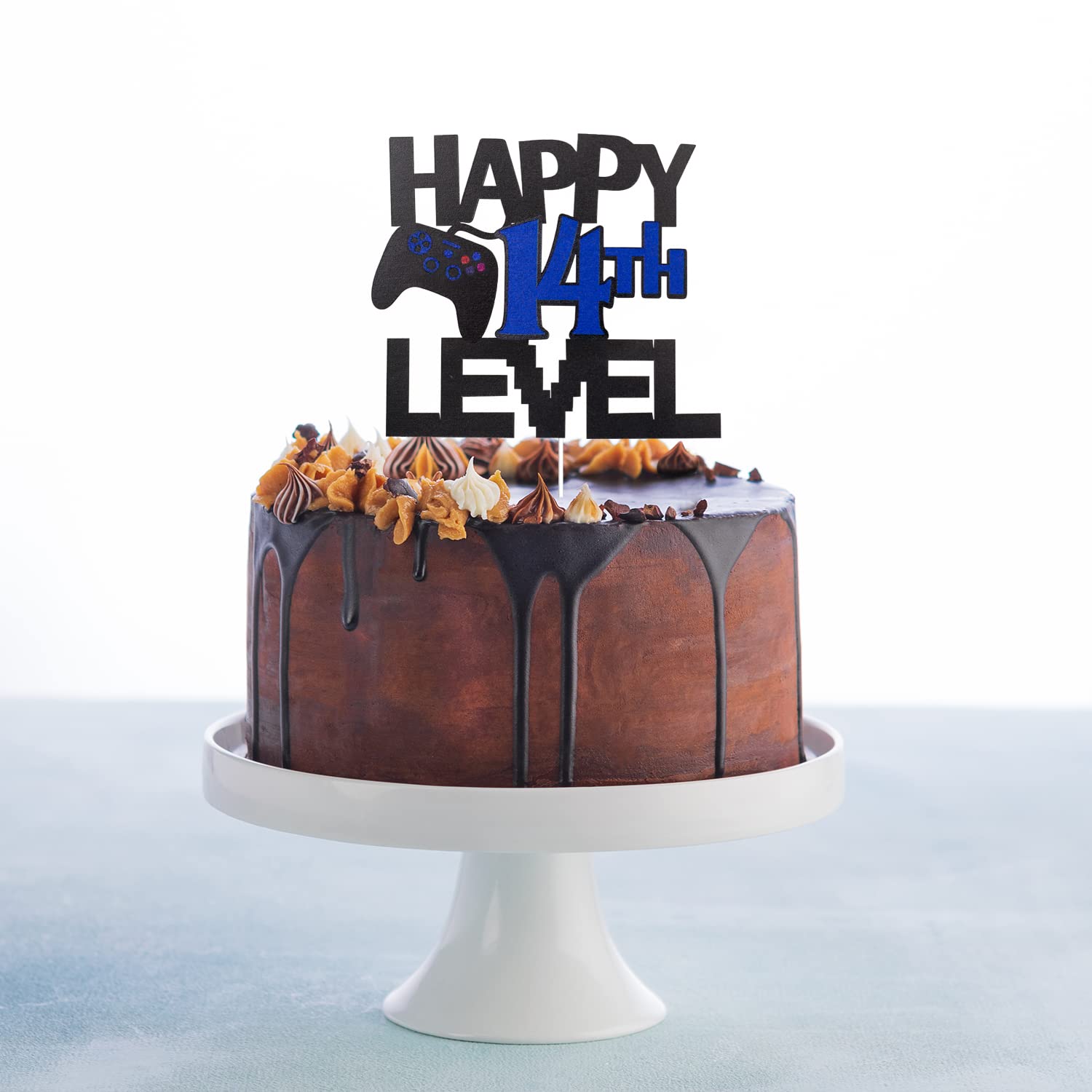 Happy 14th Birthday Video Game Cake Topper - Glitter Gamer Level 14 Unlocked Party Decoration for Gaming Themed Cakes | Perfect for Birthday Parties, Gaming Celebrations & Milestone Events