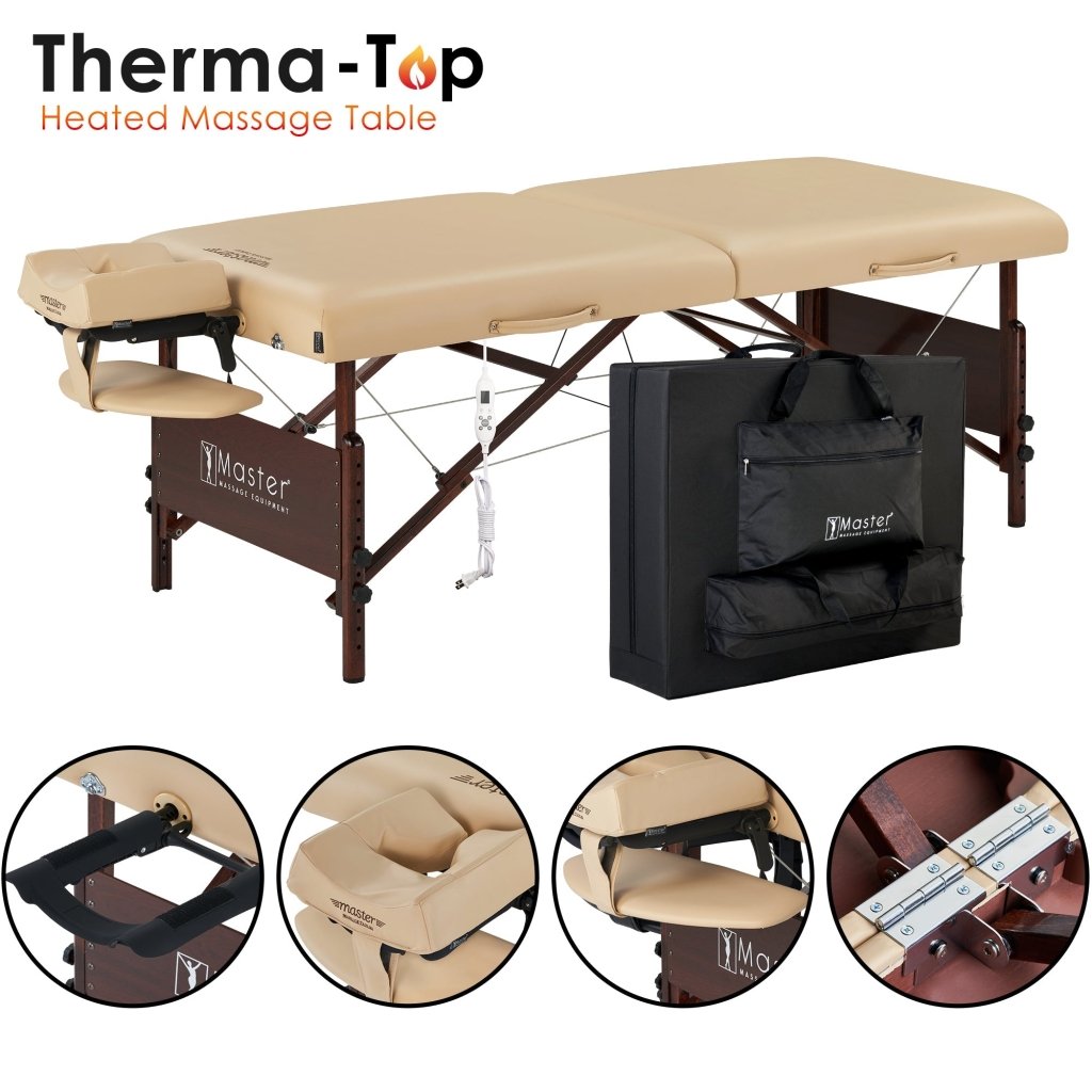 Master Massage 30'' DEL RAY Portable Massage Table with THERMA TOP® Built-In Adjustable Heating System - Professional Spa & Home Use for Ultimate Comfort