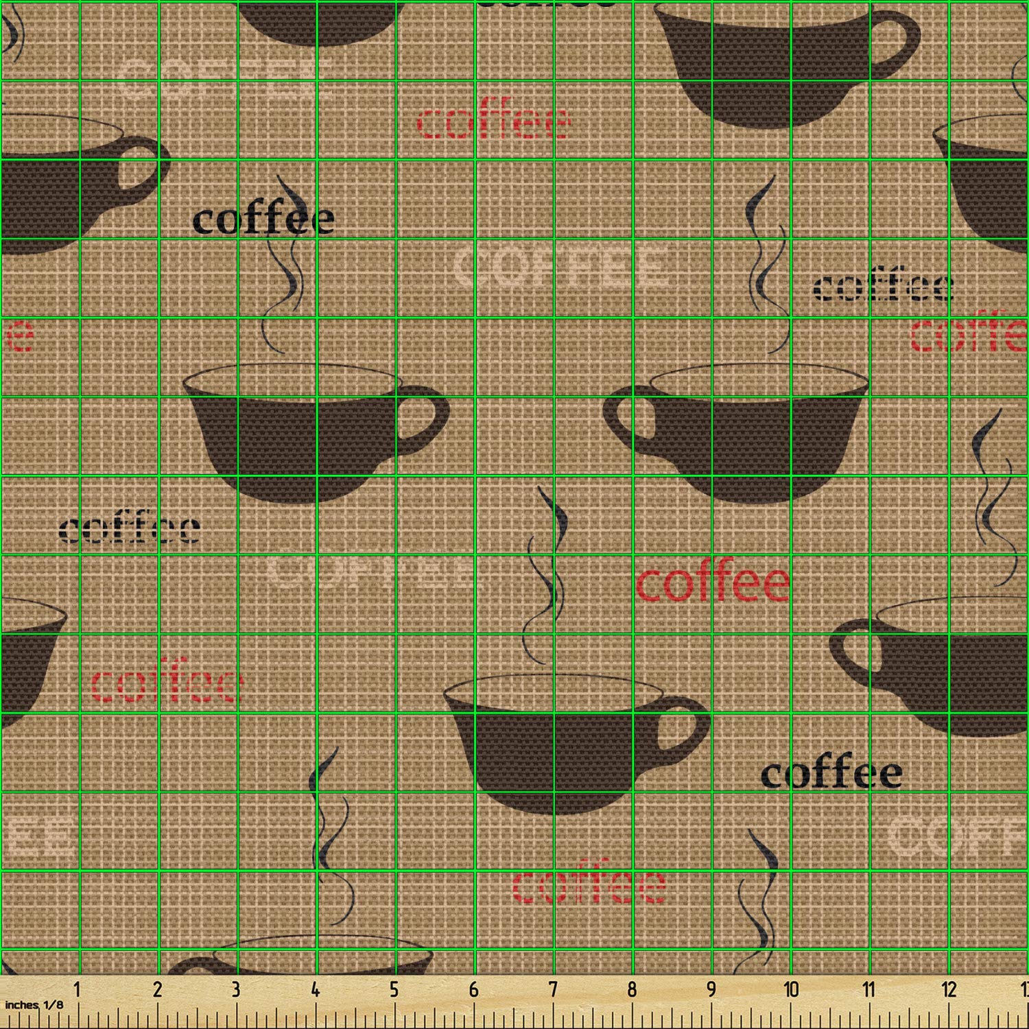 Ambesonne Coffee Fabric by The Yard - Earthen Tone Coffee Cup Print with Espresso & Latte Design - 10 Yards Chocolate Pale Brown Decorative Fabric for Upholstery, DIY Home Decor, Curtains & Pillow Covers - Perfect for Coffee Lovers' Kitchen & Living Room Decor