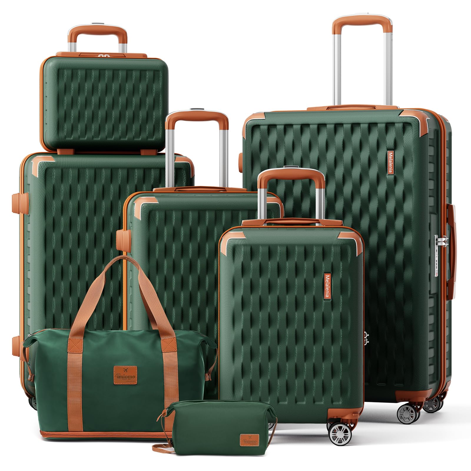 Melalenia 7-Piece Hard Shell Spinner Luggage Set with TSA Lock - Lightweight Carry-On Suitcase & Travel Duffel Bag for Women & Men (Green/Brown) - Perfect for Air Travel, Business Trips & Vacation Getaways