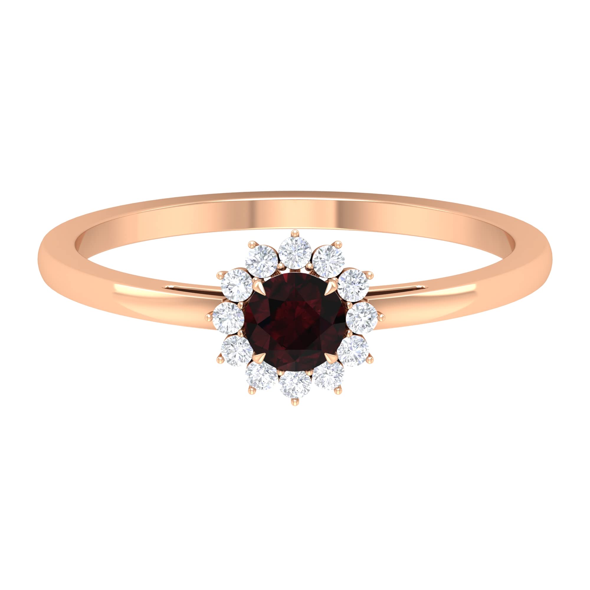 14K Solid Gold Garnet Promise Ring with Halo Accent & Diamonds | Elegant Women's Jewelry for Anniversaries, Engagements & Special Occasions