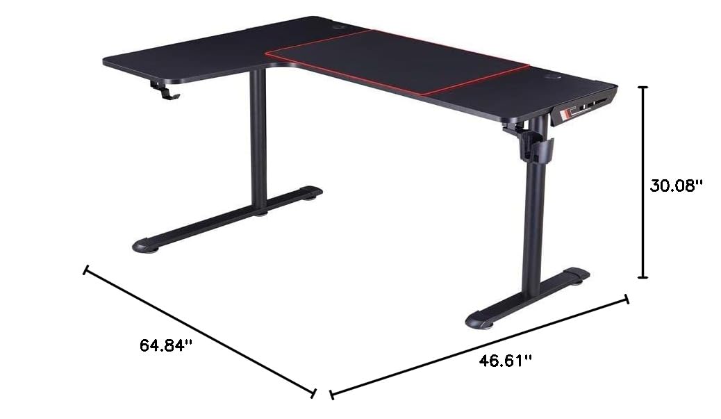 Furniture of America Valay Modern Metal Gaming Desk with Built-in Power Outlets - Black | Ergonomic Home Office & Gaming Setup