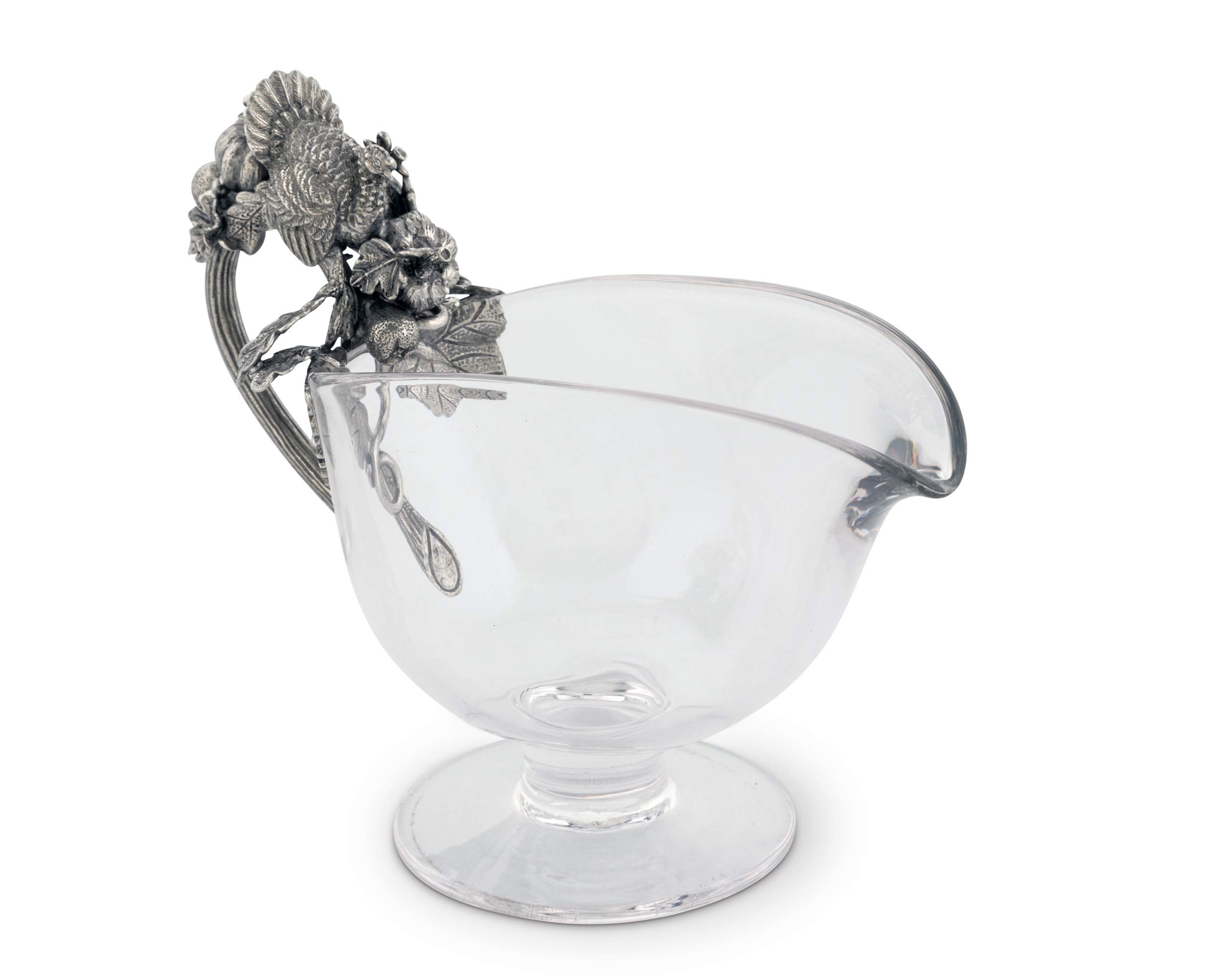 Vagabond House Hand Blown Glass Gravy Sauce Bowl - 9 Inch Cranberry Pewter Harvest Turkey Serving Dish (16 oz) - Perfect for Thanksgiving Dinner, Holiday Meals & Elegant Table Settings