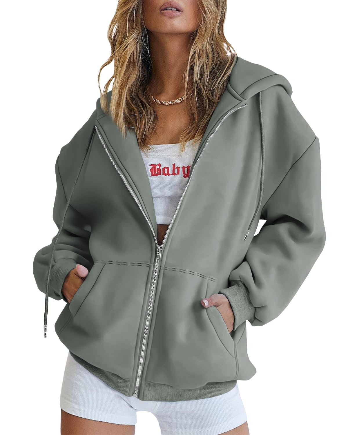 EFAN Women's Oversized Zip Up Hoodie with Drawstring & Pocket - Cute Fall Jacket Casual Sweatshirt for Streetwear, Lounge & Outdoor Activities