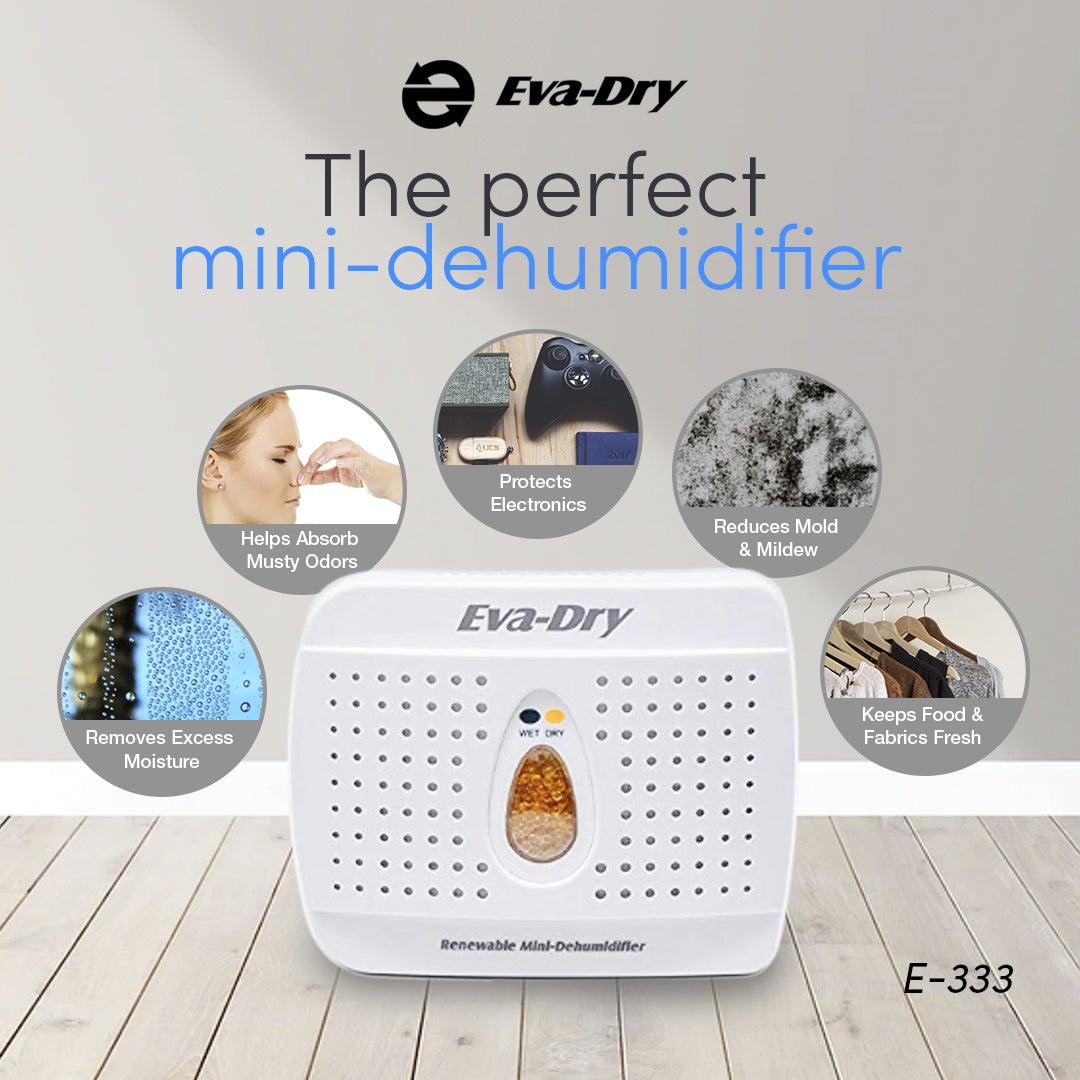 Eva Dry 333 Renewable Mini Dehumidifier - Compact Moisture Absorber for Closets, Bathrooms & Small Spaces - Prevent Mold & Musty Odors