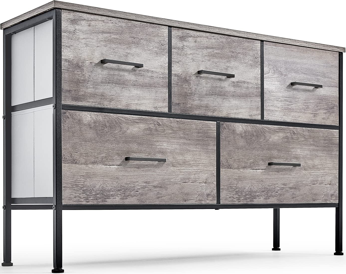 5-Drawer Rustic Wood Top Dresser - Long Wide Chest of Drawers with Storage Tower for Bedroom, Living Room, Nursery & Hallway | Perfect for Kids Room Organization & Home Storage Solutions