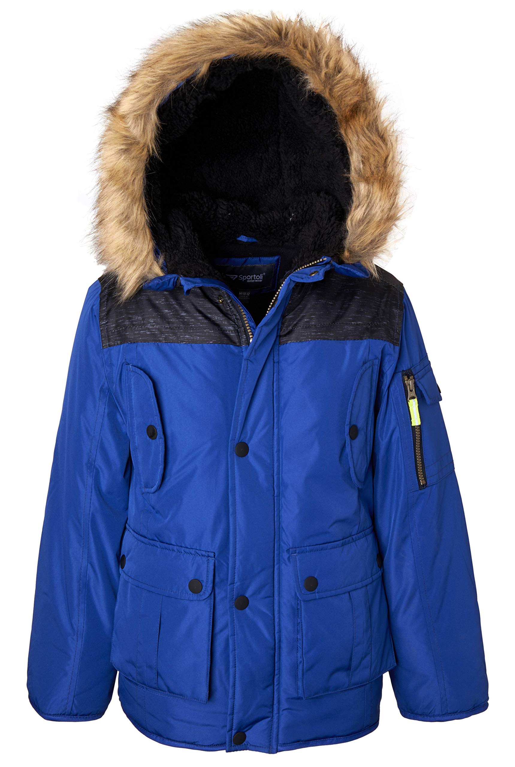 Sportoli Boys' Fleece Lined Hooded Colorblock Winter Puffer Bubble Jacket Coat - Warm Kids Outerwear for Snow Play, School & Outdoor Activities