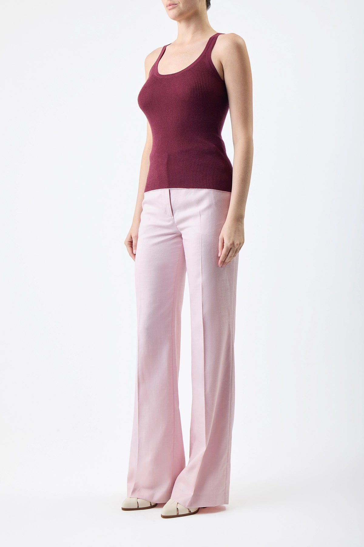 Vesta Pant - Blush Virgin Wool & Silk Linen Twill Women's Trousers for Office Wear & Business Casual Outfits