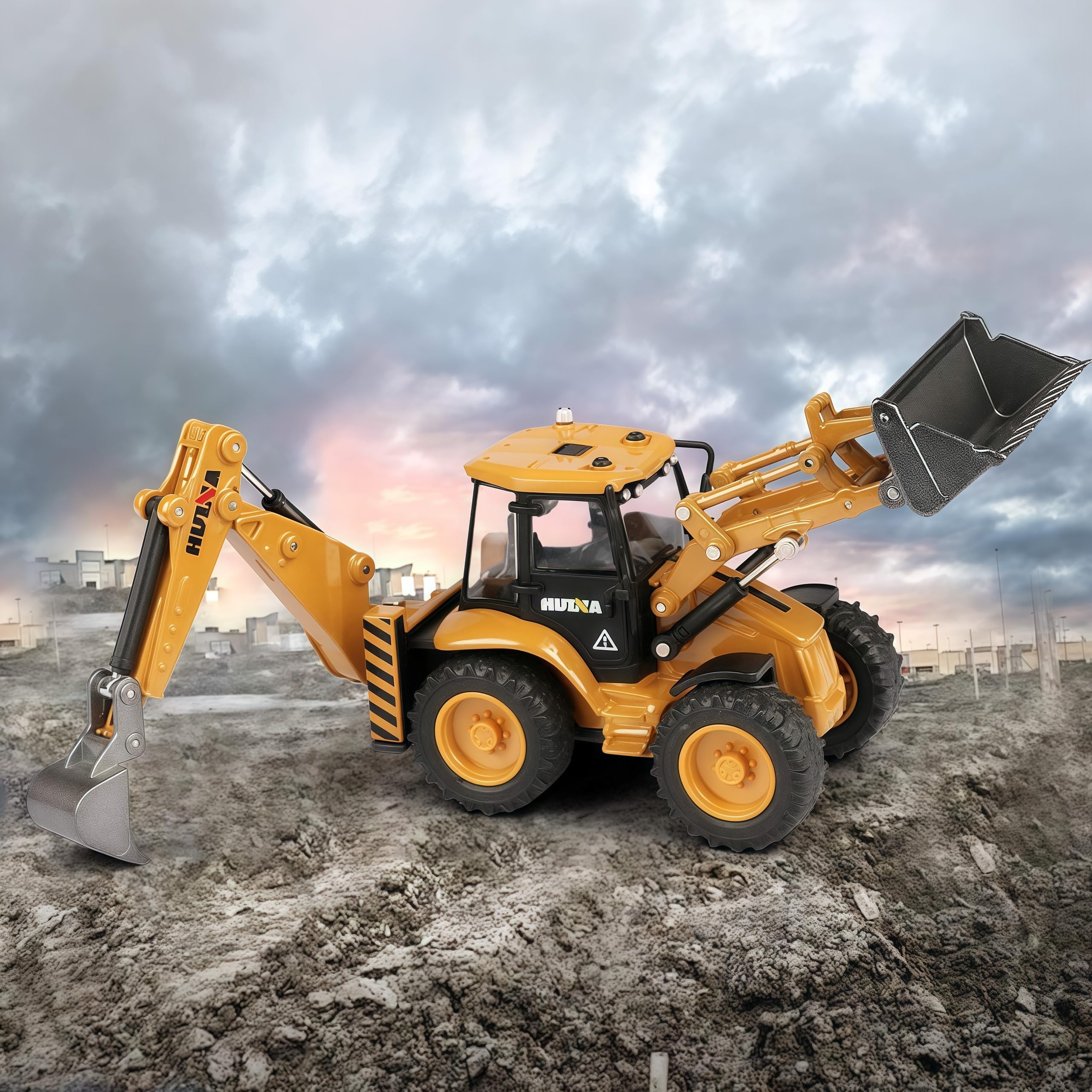 Gemini & Genius 1/50 Scale Backhoe Loader Toy for Kids - 2 in 1 Alloy Construction Vehicle with Interchangeable Front Loader & Backhoe | Durable Digger Toy for Sandbox Play, Construction Pretend Play & STEM Learning | Perfect Gift for Boys Ages 3-8