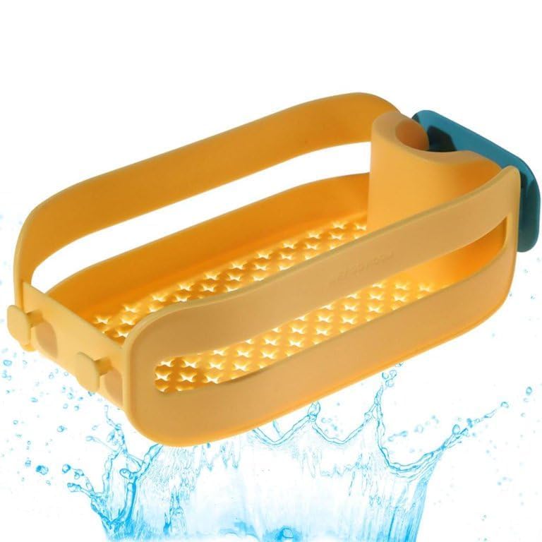 Arkit Plastic Faucet Drain Basket - Sink Organizer & Sponge Drain Rack with Wall Mount - Yellow | Kitchen Sink Storage for Sponges, Soap & Utensils | Perfect for Small Kitchens, RVs & Bathrooms