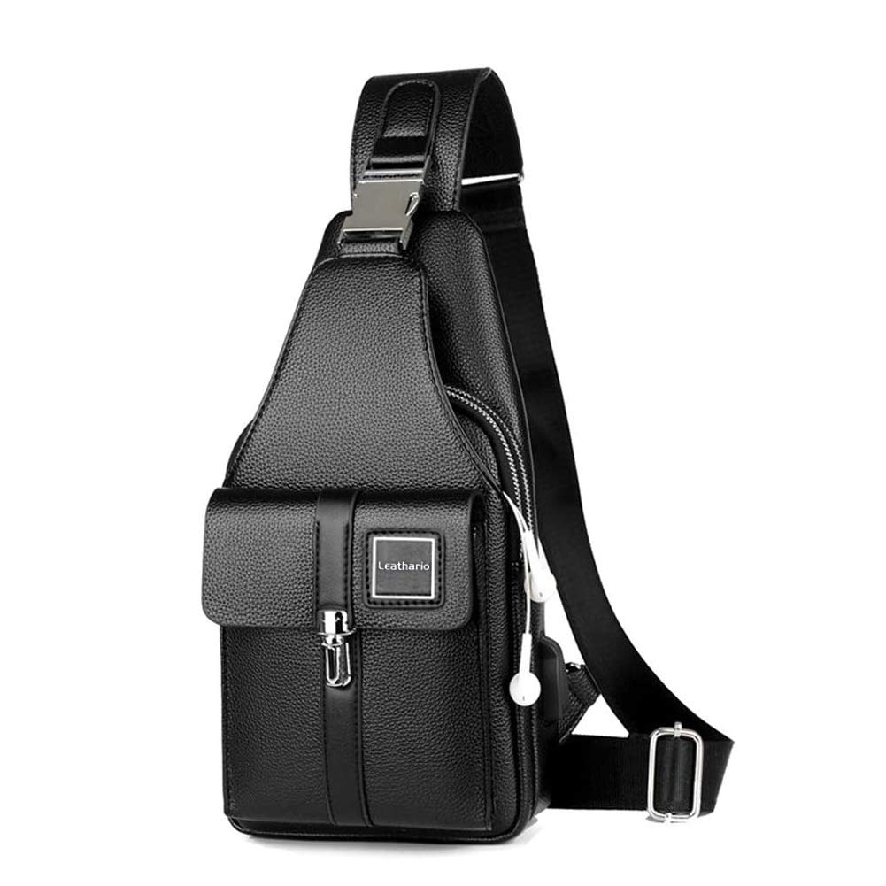 Leathario Men's Genuine Leather Sling Bag - Crossbody Chest Shoulder Bag for Travel, Work & Daily Use - Multipurpose Casual Messenger Bag for Men