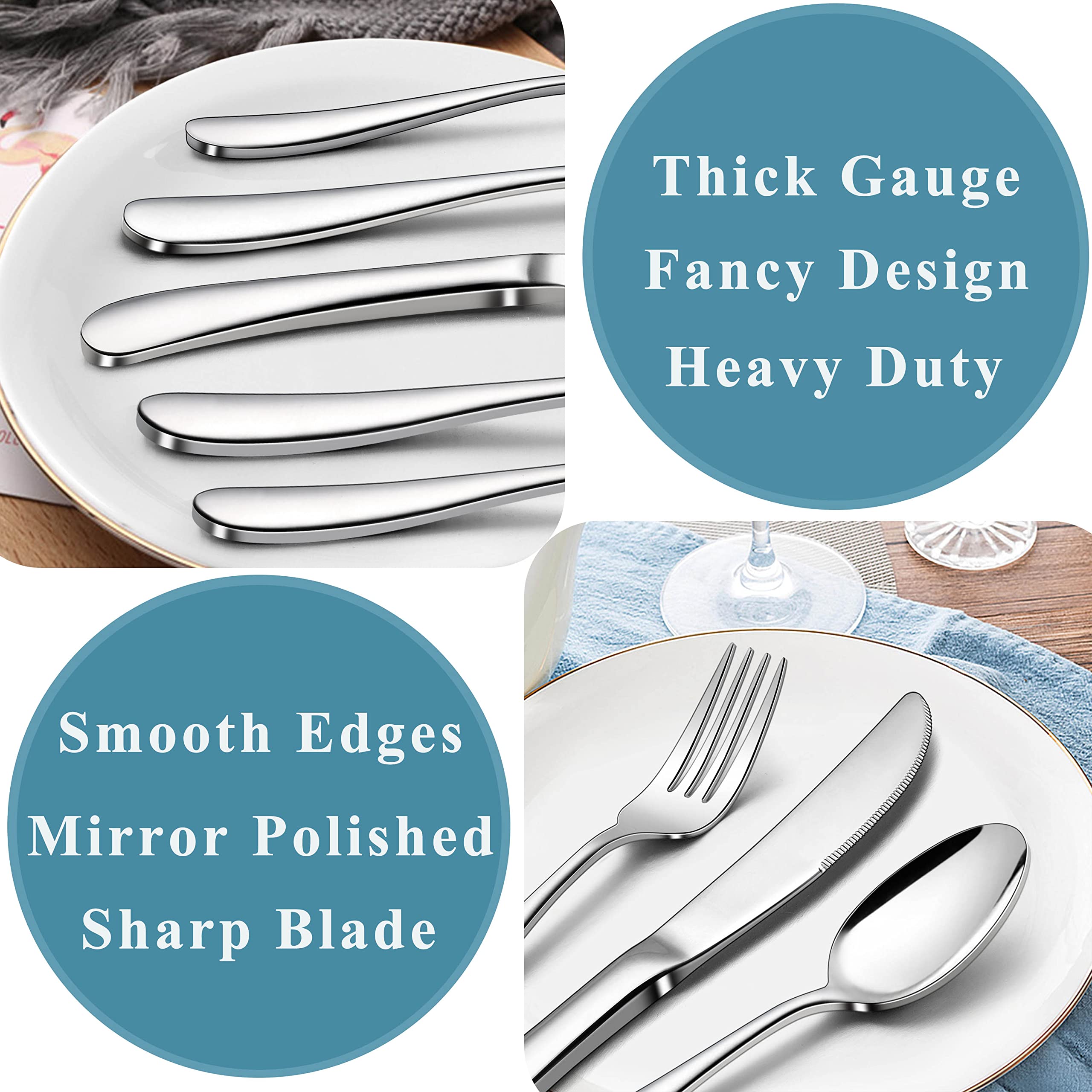 Premium 65-Piece Stainless Steel Flatware Set for 12 - Heavy Duty Silverware with Serving Utensils, Mirror Finish, Dishwasher Safe - Elegant Cutlery for Home, Wedding, Dinner Parties & Restaurant Use