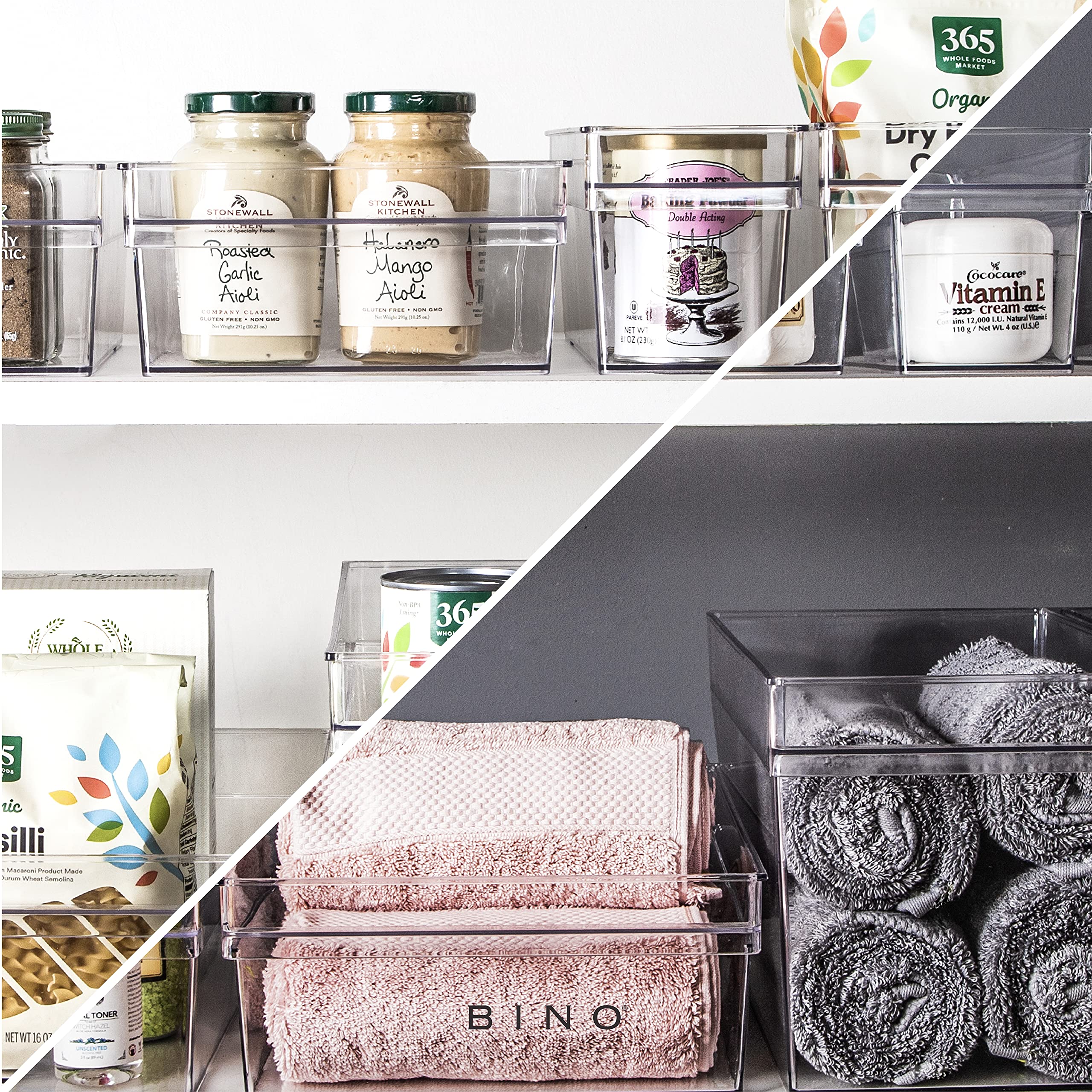 BINO Plastic Storage Bins - Shallow Medium Size | THE HANDLER COLLECTION | Multipurpose Clear Organizing Containers for Kitchen Pantry, Freezer & Home Organization | Perfect for Food Storage, Closet Organizing & Office Supplies