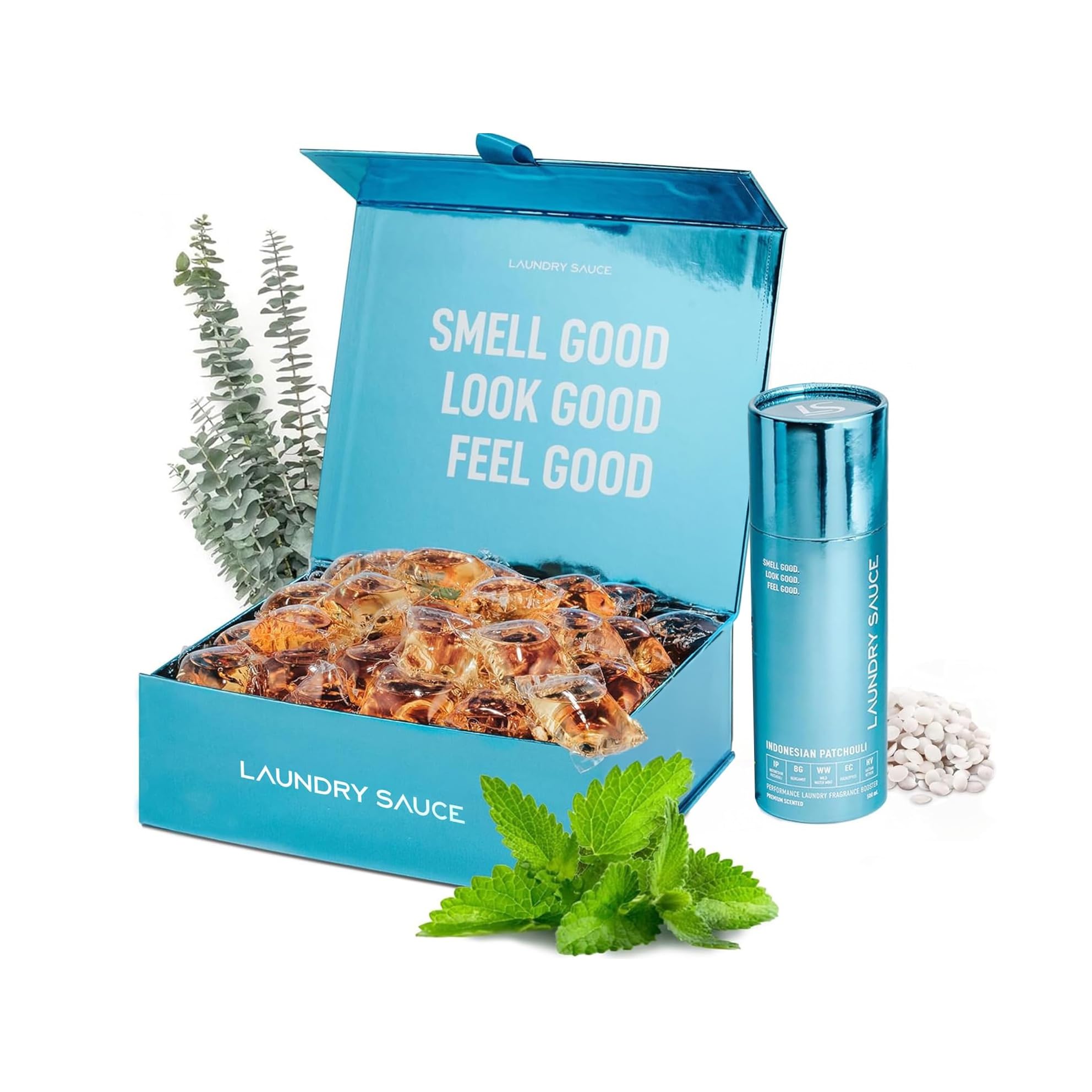 Premium Luxury Scented Laundry Detergent Pods & Scent Booster Bundle - Indonesian Patchouli Fragrance | HE Compatible, Dye-Free | Perfect for Sensitive Skin & High-Efficiency Washers | Ideal for Fresh, Long-Lasting Scent on Clothes, Bedding & Towels