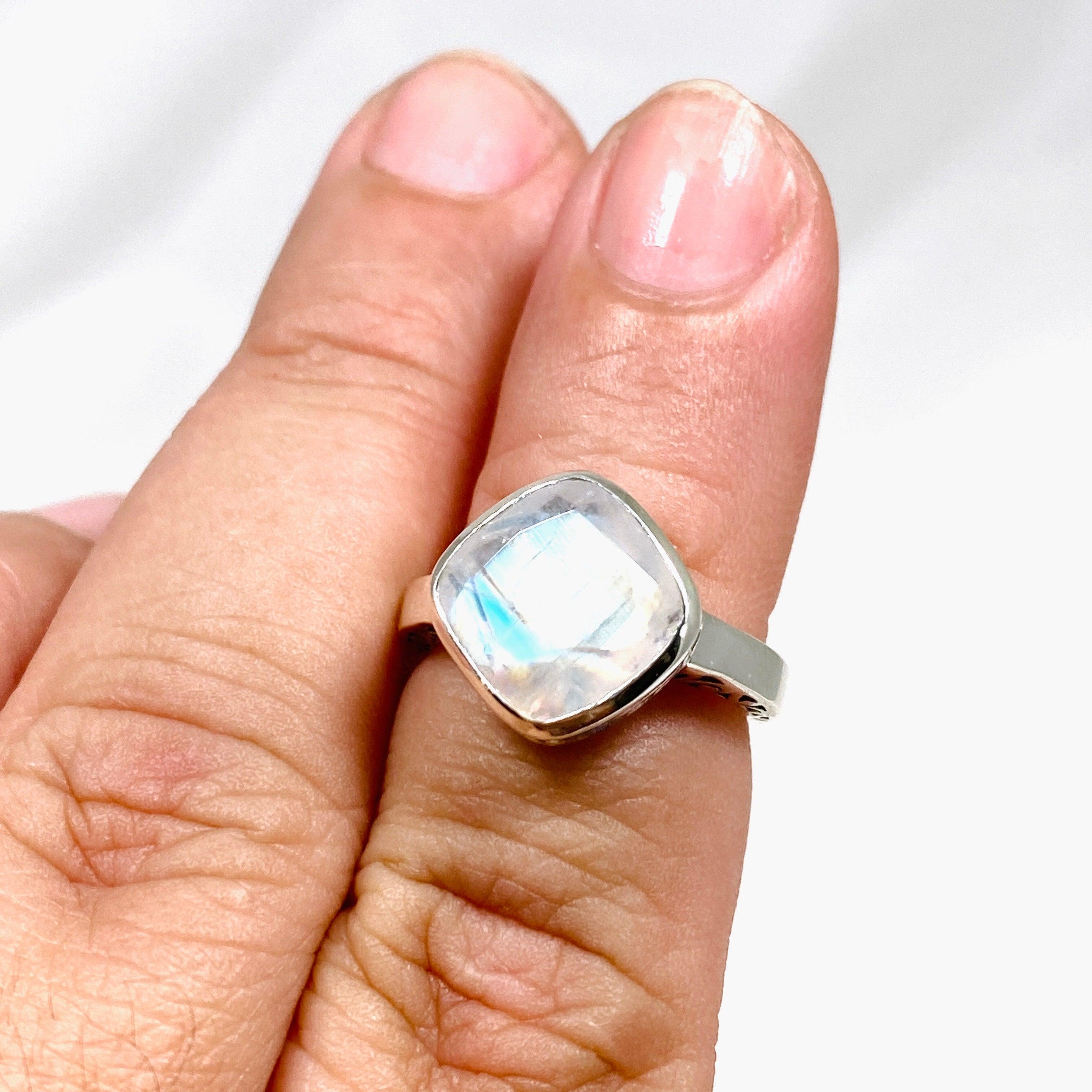 Moonstone Boho Style Square Ring R3911 - Elegant Handmade Jewelry for Women, Perfect for Boho Chic Fashion & Everyday Wear