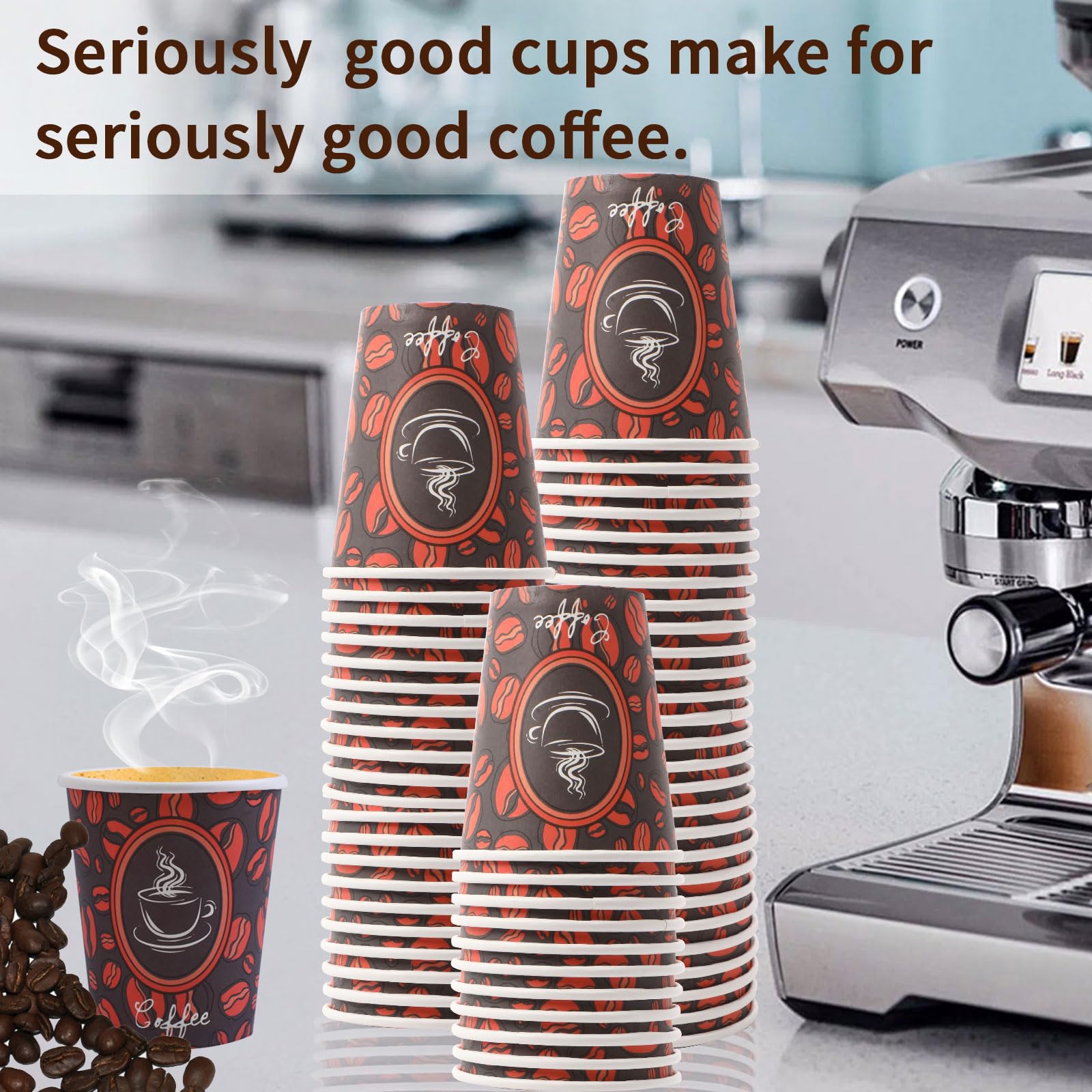 100 Pack 8 oz Disposable Paper Hot Coffee Cups - Eco-Friendly & Leak-Proof for Coffee, Tea, Hot Chocolate - Ideal for Coffee Shops, Offices, Parties, and Home Use