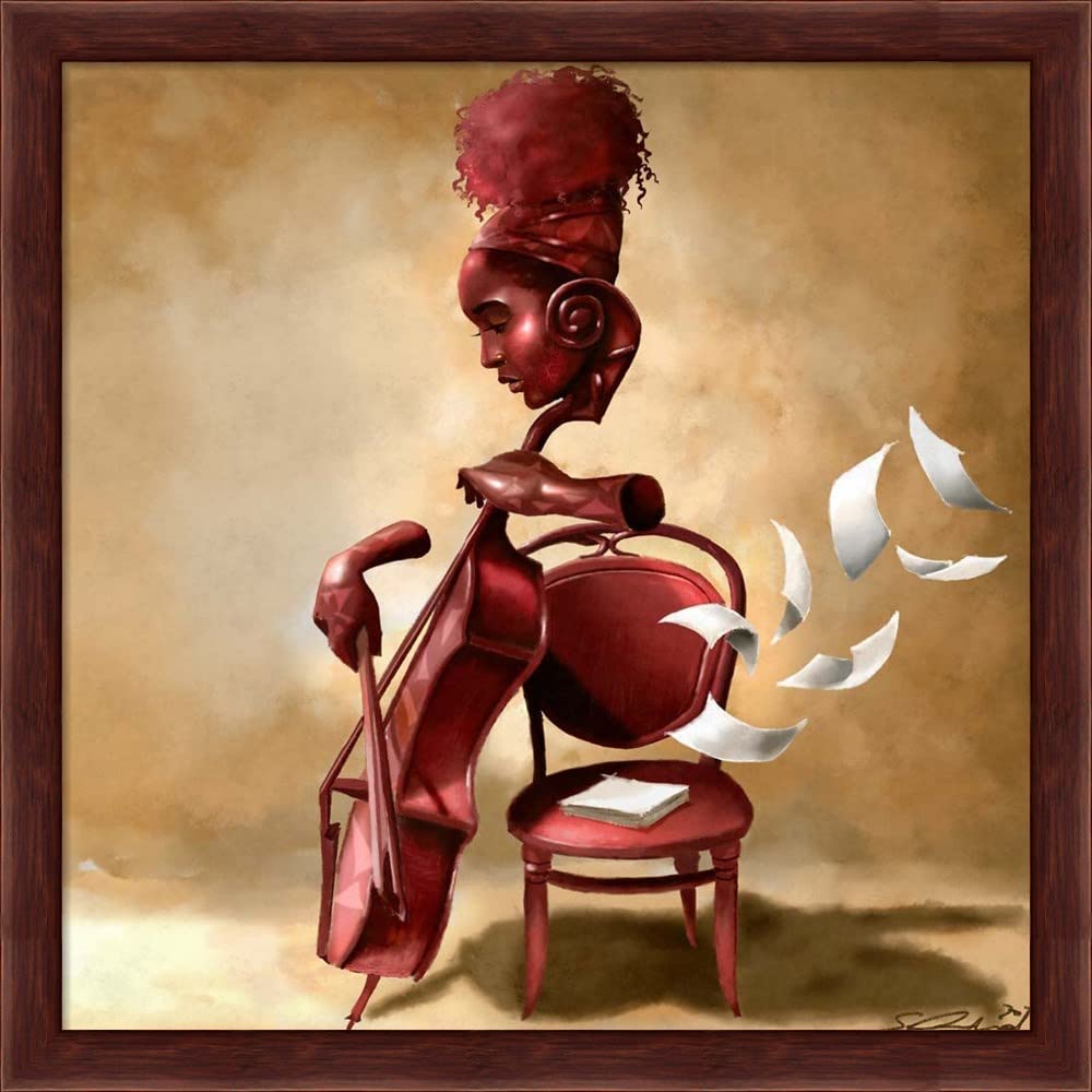 Salaam Muhammad The Solo Cellist Framed Art Print - 13x13 Inches, Deep Mahogany Wood Wall Decor - Perfect for Living Room, Bedroom & Office