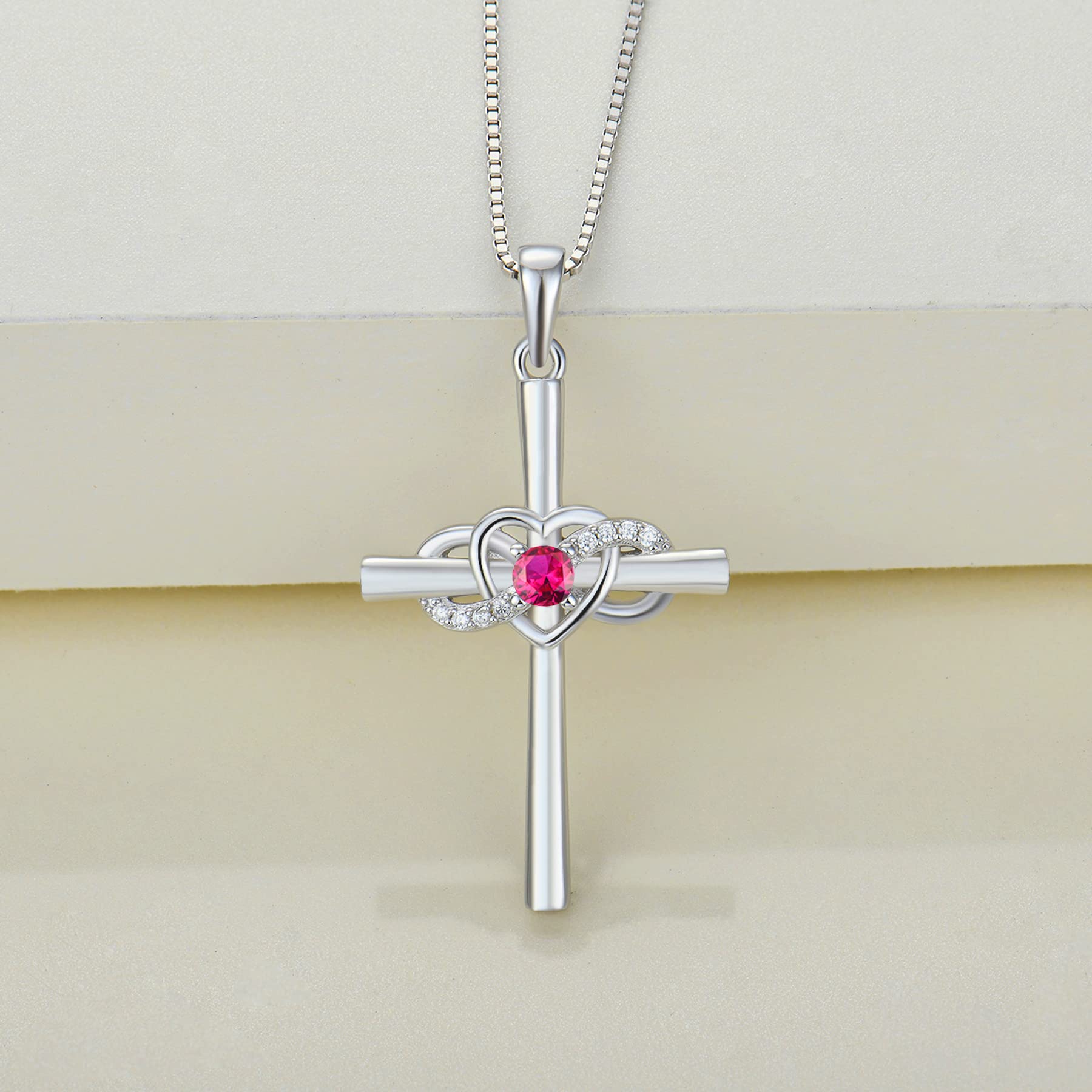 YL Sterling Silver Infinity Heart Cross Necklace for Women - Elegant Crucifix Pendant with Birthstone - Perfect for Gifts, Anniversaries & Everyday Wear