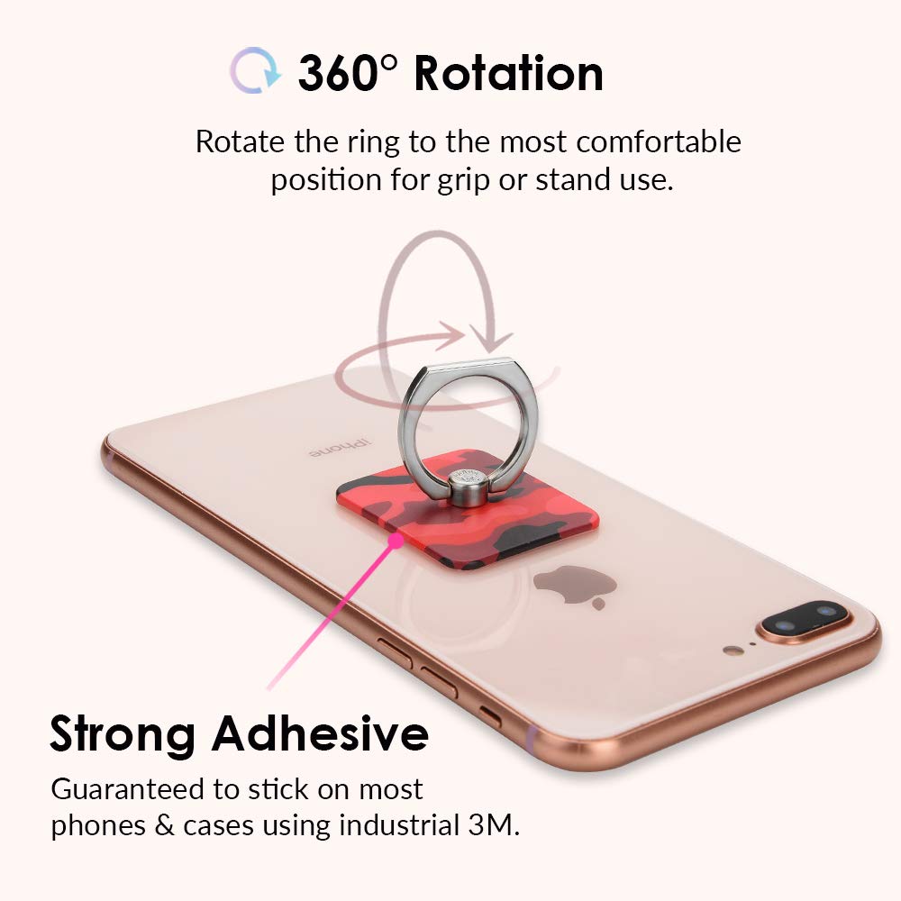 Velvet Caviar Phone Grip Ring Holder - Adjustable Finger Ring Stand for iPhone 14/13/12, Samsung Galaxy S23/S22 - Secure Phone Grip & Kickstand (Red Camo) - Perfect for Selfies, Video Calls & Hands-Free Viewing