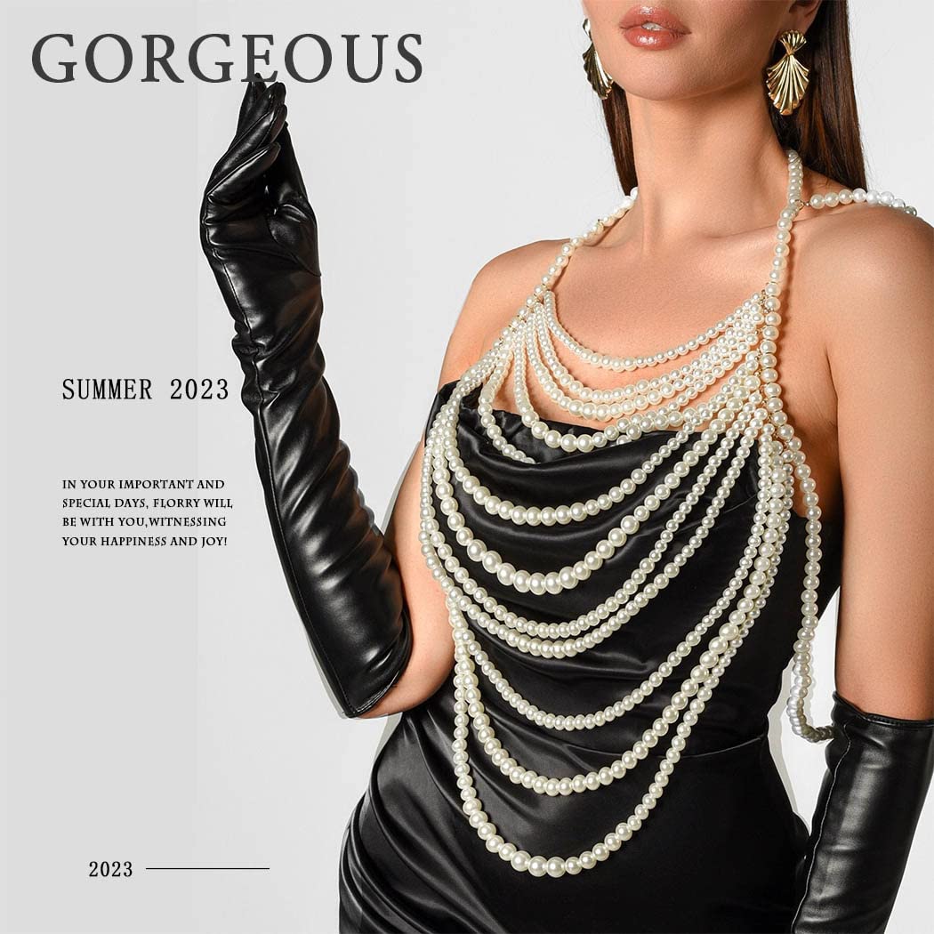 Florry Pearl Body Chain - Elegant Shoulder Necklace & Top Body Jewelry for Women | Perfect for Weddings, Parties, Bachelorette & Date Nights