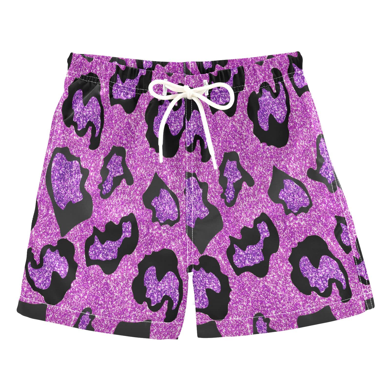 **Pink Leopard Print Boys Swim Trunks - Glitter Sparkling Animal Skin Swimwear for Toddlers 2T - Beach, Pool & Summer Water Play**