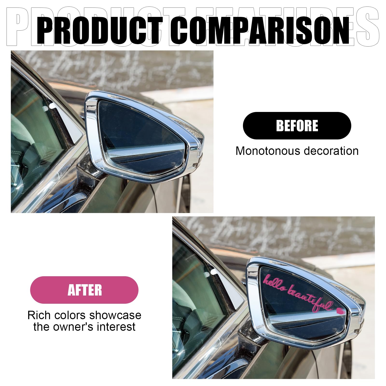 1 PC Car Rearview Mirror Sticker - Hello Beautiful 3.93In x 0.78In Waterproof Vehicle Decal, Universal Cute Automotive Accessory for Truck SUV Car (Pink) - Perfect for Personalizing Your Ride & Adding Style