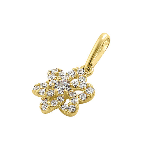 14K Yellow Gold Flower CZ Pendant Necklace - Elegant Sparkling Cubic Zirconia Jewelry for Women, Perfect for Valentine's Day Gifts, Anniversary & Party Wear