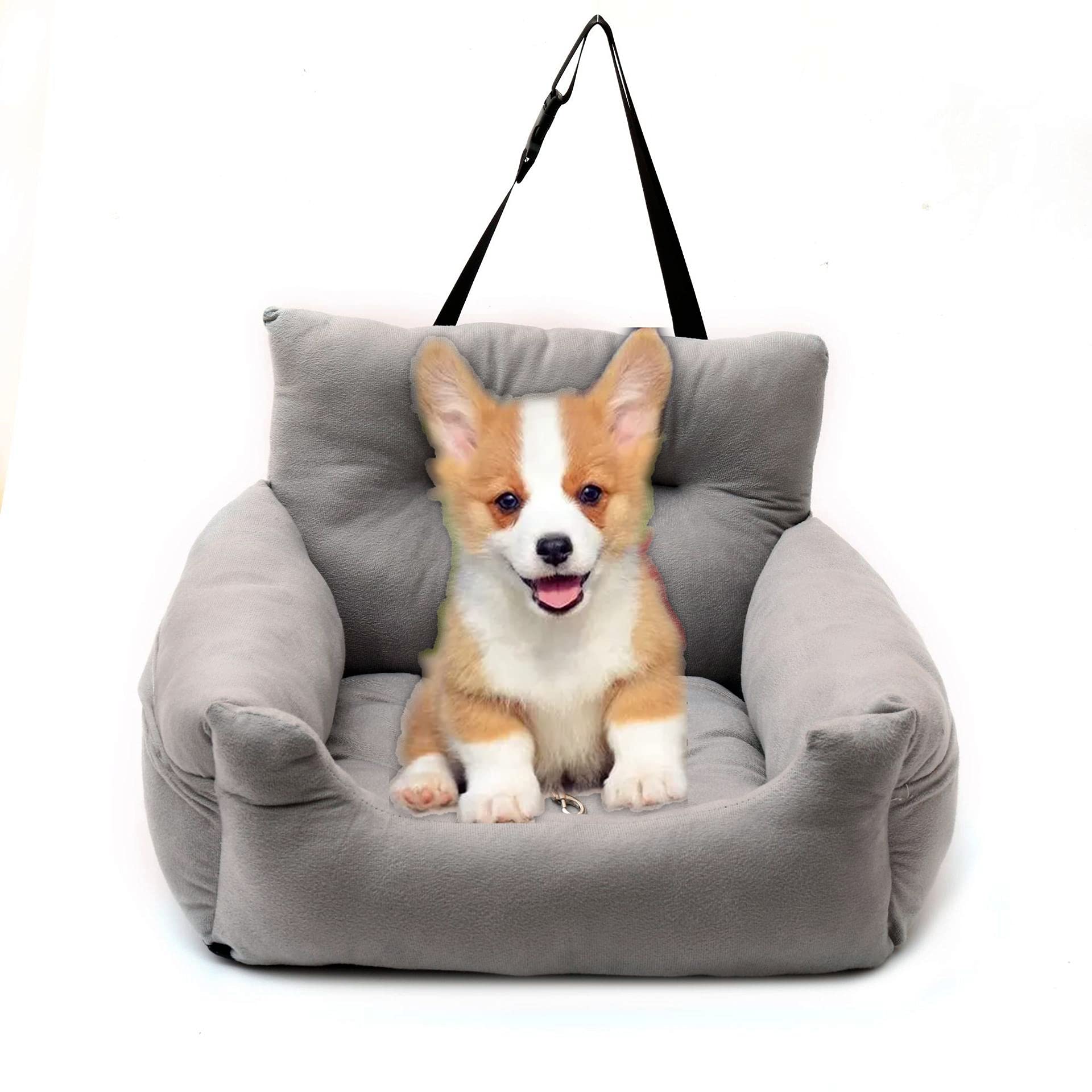 LOINGO Dual-Use Dog Car Seat & Travel Bed for Small to Medium Dogs - Gray Pet Booster Seat with Handy Side Pocket | Perfect for Road Trips & Daily Commutes