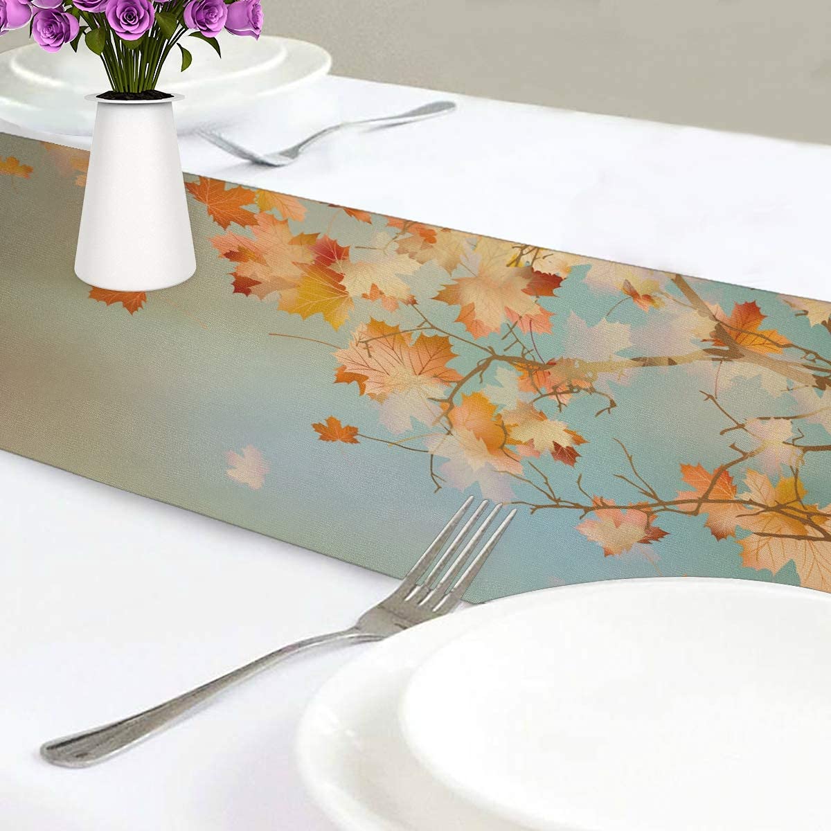 Bardic 13x90 Inch Autumn Maple Leaf Table Runner - Elegant Dining Table Decor for Kitchen, Coffee Table, Wedding & Holiday Festivities - Perfect for Fall Decorations and Seasonal Celebrations