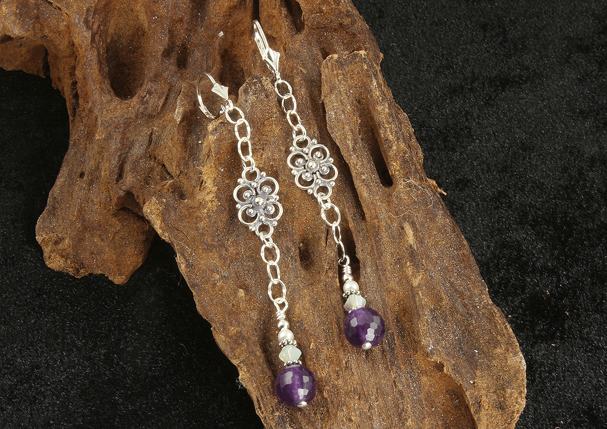 Amethyst Gemstone Crystal Beaded Earrings for Women - Elegant Purple Dangle Earrings - Healing Crystal Jewelry for Meditation, Yoga & Spiritual Gifts