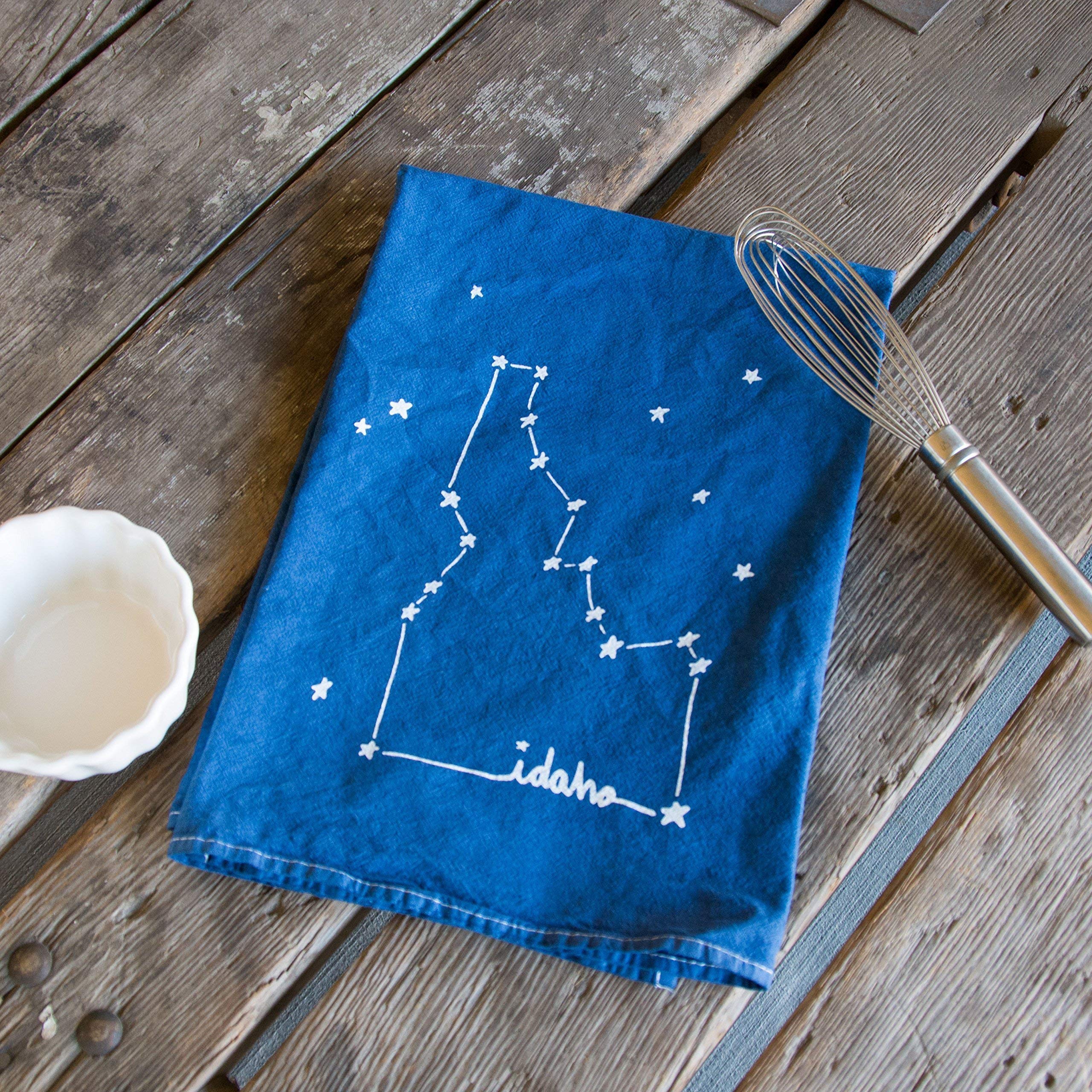Dyed Idaho Constellation Tea Towel - Screen Printed Flour Sack Kitchen Towel | Perfect for Drying Dishes, Decorating Farmhouse Kitchens & Unique Gifts