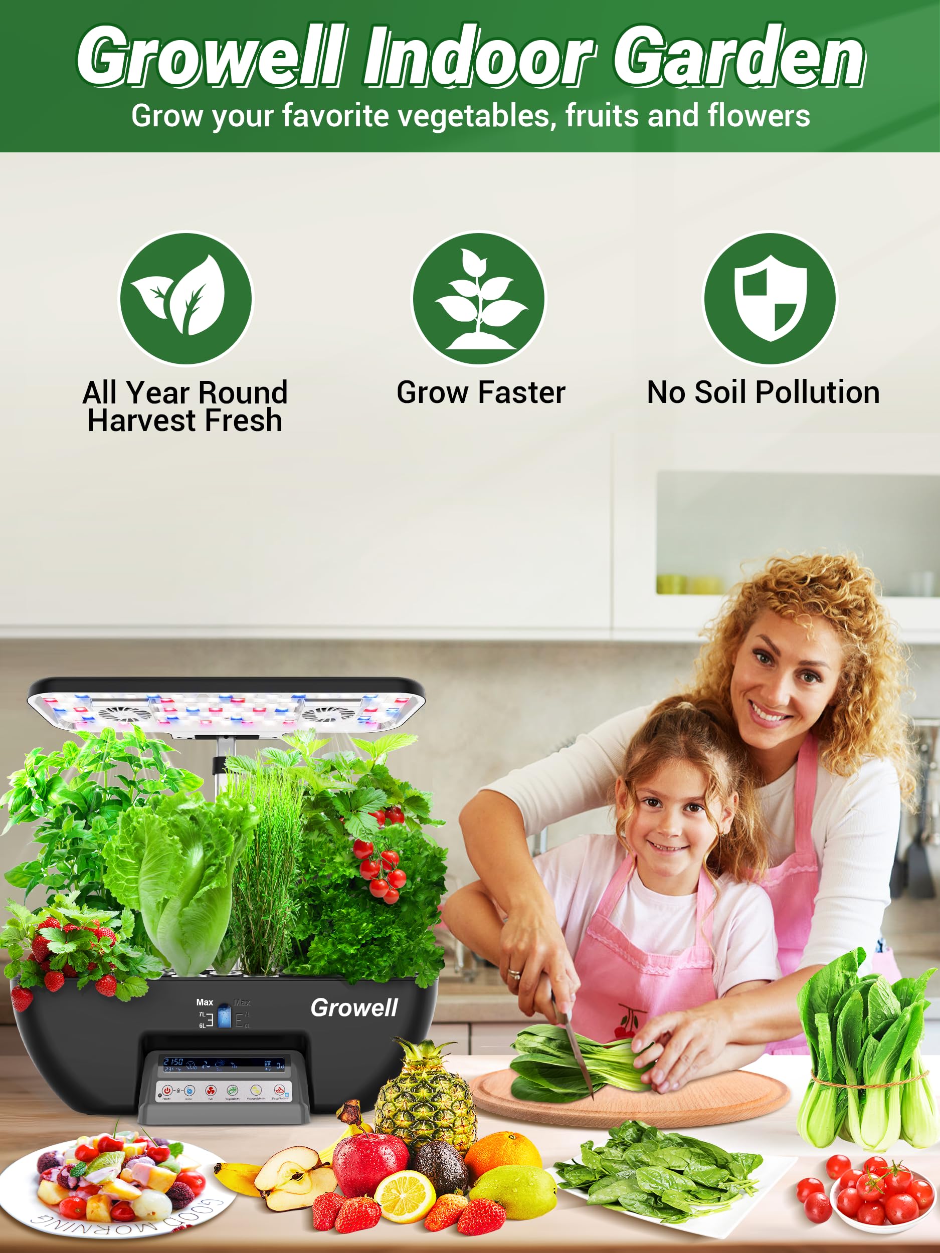 Hydroponics Growing System Kit - 17 Pods Indoor Herb Garden with 102 LED 28W Full-Spectrum Grow Lights, 2 Fans & Auto Timer, 10L Water Tank with Water Pump, Height Adjustable (Black & Grey) - Perfect for Home Gardening, Kitchen Herbs, and Year-Round Indoor Plant Growth