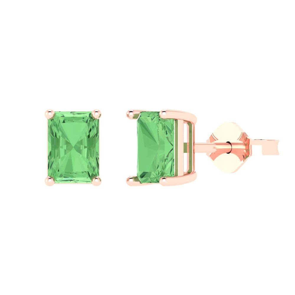 2.0 Carat Emerald Cut Solitaire Stud Earrings - Green Nano Simulated Diamond for Anniversary Gift - 14K Rose Gold Push Back - Perfect for Weddings, Parties & Special Occasions