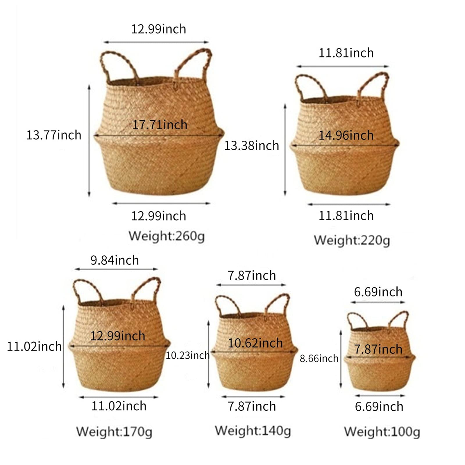 Eco-Friendly Natural Seagrass Storage Basket - Round Handwoven Plant Pot Holder, Biodegradable Laundry & Grocery Organizer for Home Decor, Picnic, and Sustainable Living