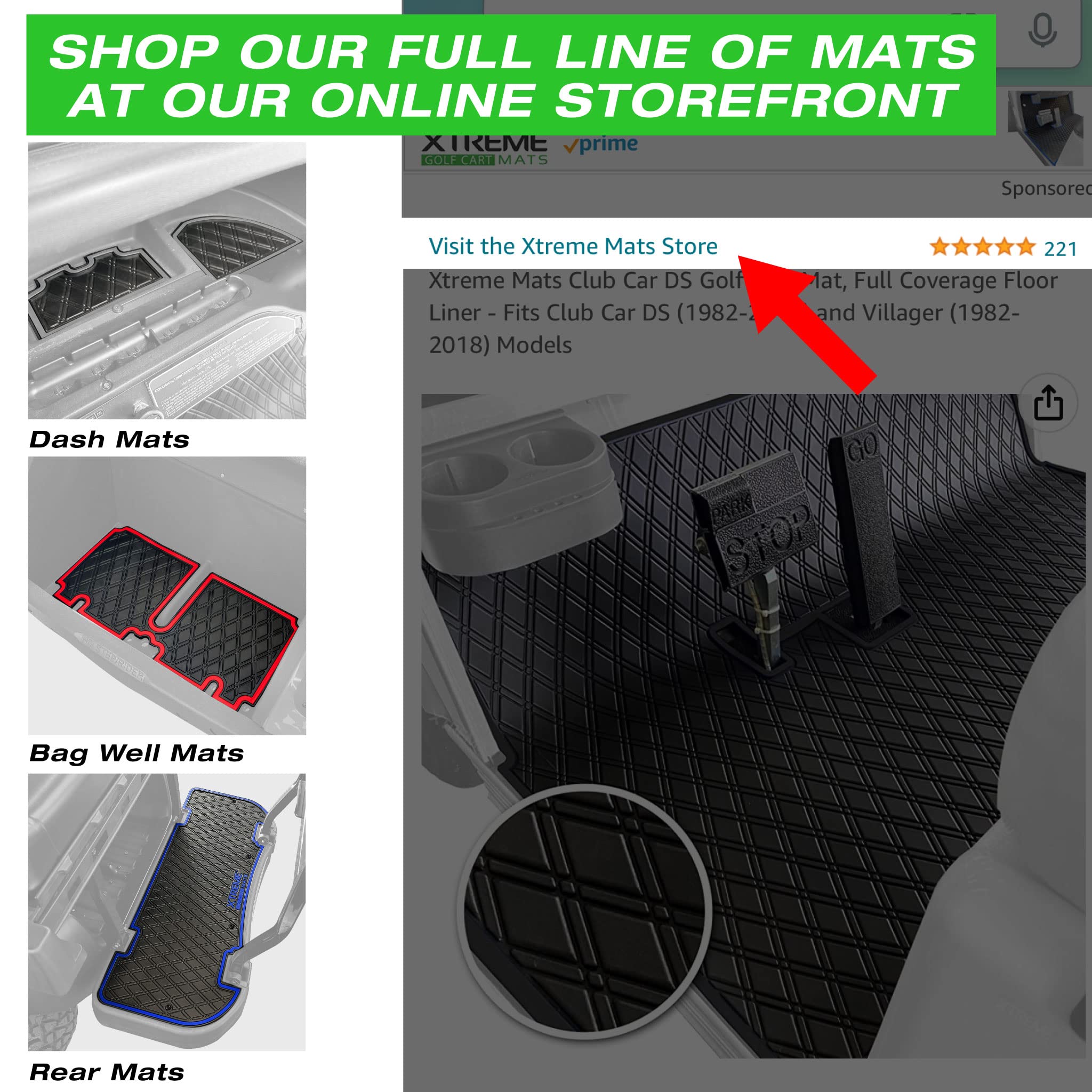Xtreme Mats EZGO RXV Golf Cart Floor Mat - Premium Full Coverage Floor Liner Compatible with EZGO RXV (2008-2022) & 2Five (2009+) - Black with Grey Trim - Perfect for Golf Course, Neighborhood & Utility Vehicle Protection