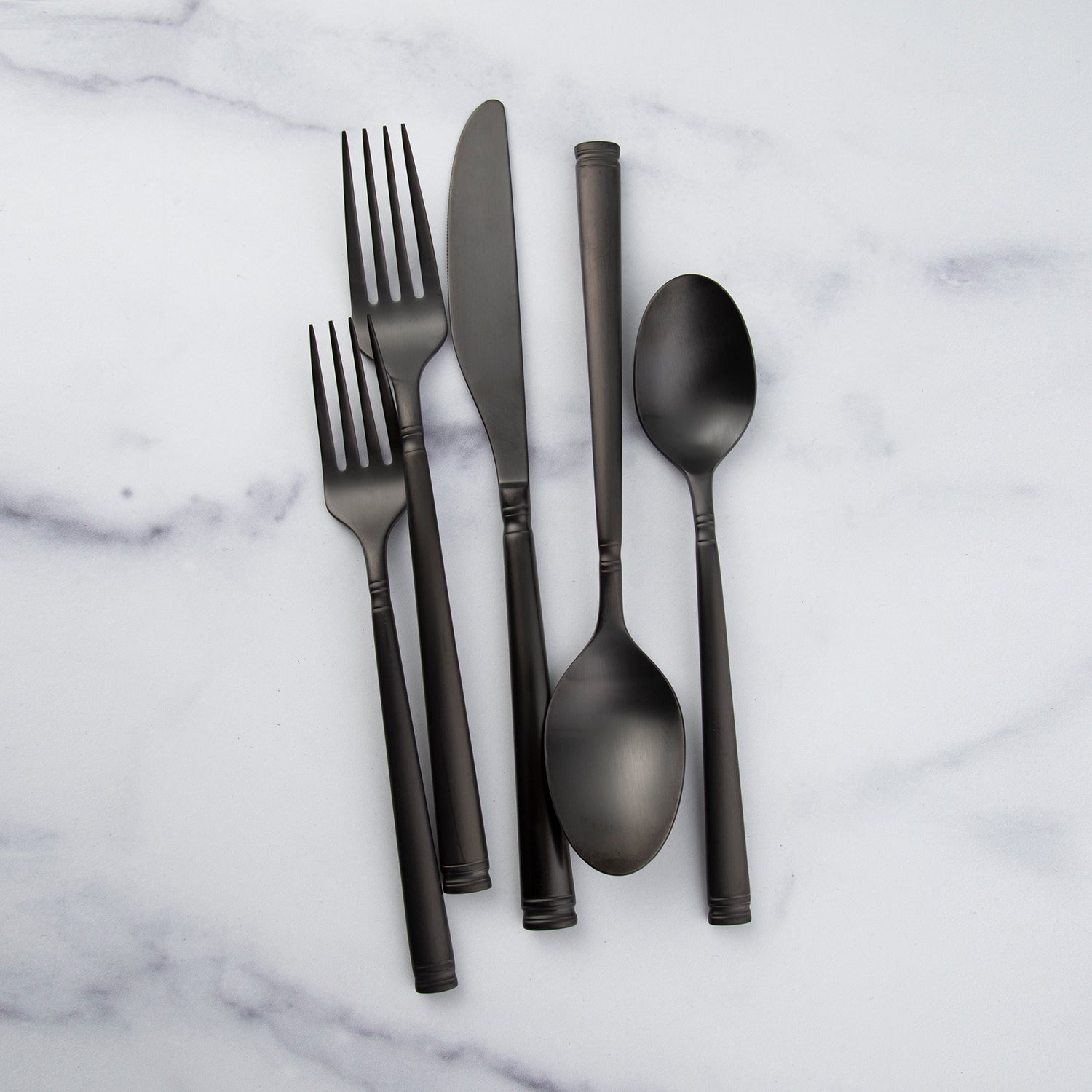 Emmy 20-Piece Black Satin Flatware Set - Stainless Steel Silverware for 4, Elegant Modern Cutlery Set for Dining, Wedding, Parties & Home Entertaining