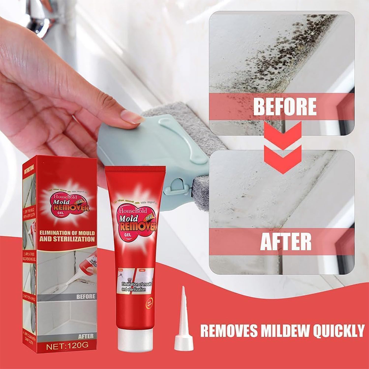 Flinzor 120g Magic Mold Remover Gel - Powerful Household Mold Cleaner for Washing Machine, Fridge, Bathroom Tiles & Shower - Eliminates Stubborn Mold & Mildew (2 Pack) - Ideal for Kitchen, Bathroom & Appliance Cleaning