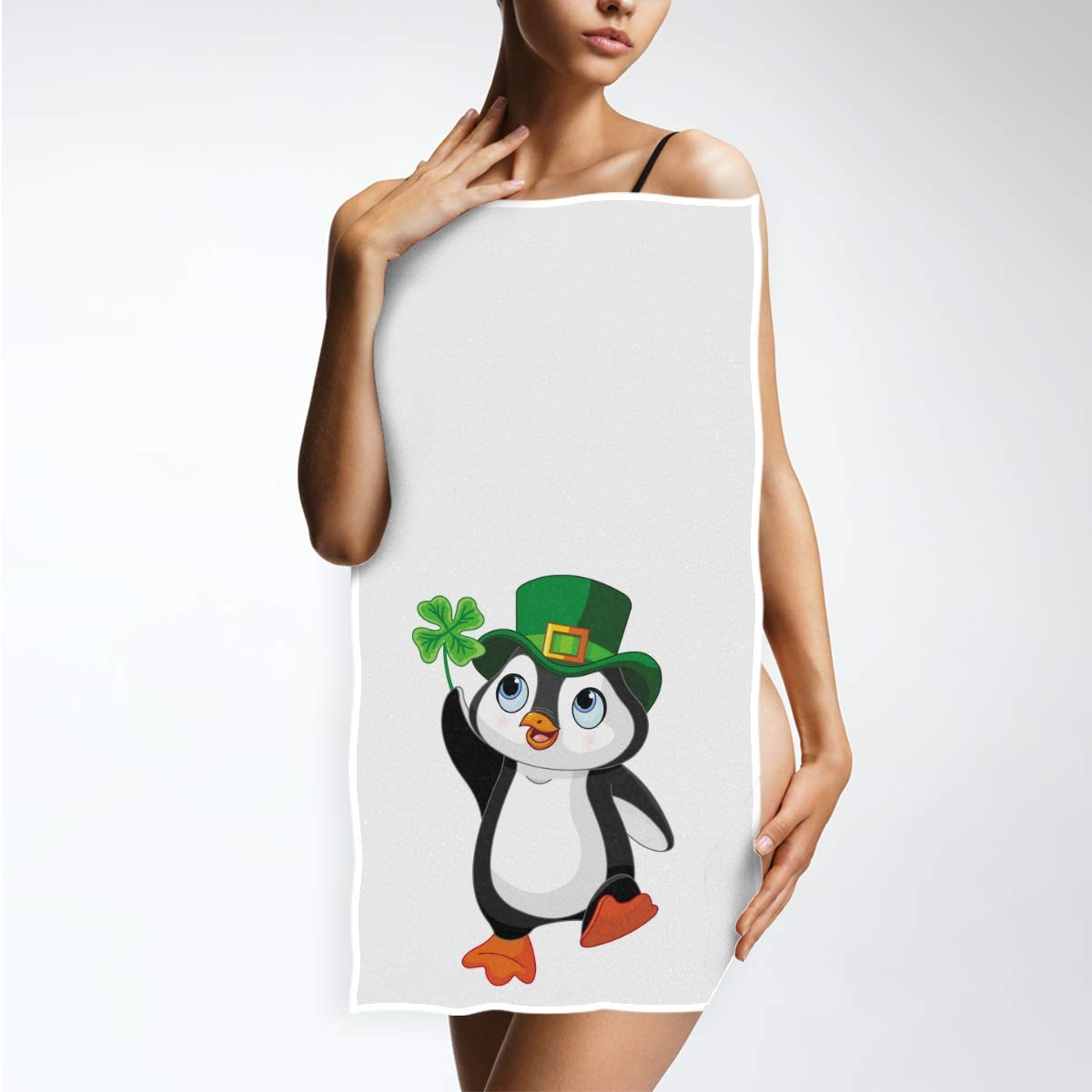 Penguin Leprechaun Clovers Hand Towels 16x30 Inch - Ultra Soft Absorbent Bath & Kitchen Towels for Bathroom, Guest & Dish Drying - St Patrick's Day Decor & Spring Home Accessories