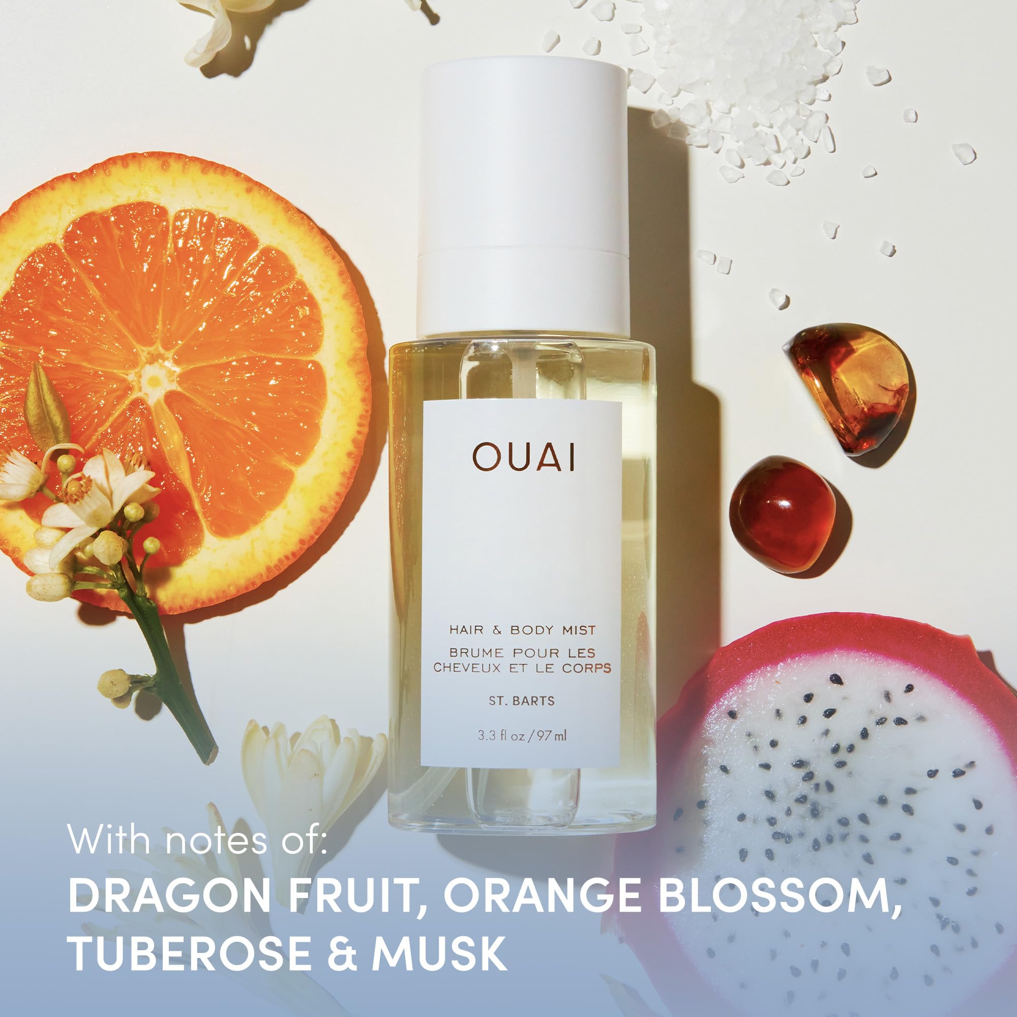 OUAI St. Barts Body Care Gift Set - 3 Piece Luxury Hair & Body Mist (3.3 Oz), Hydrating Body Cream (7.5 Oz) and Body Wash (10 Oz) - Head-to-Toe Fragrance & Moisturizing Routine for Spa Day, Travel & Self-Care