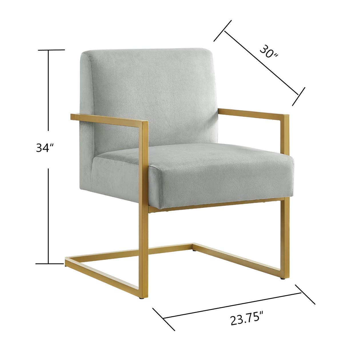 24K Gold Accent Chair with Velvet Cushion & Square Armrests - Modern Metal Frame in Golden Finish - Comfortable Lounge Chair for Living Room, Bedroom or Office Decor